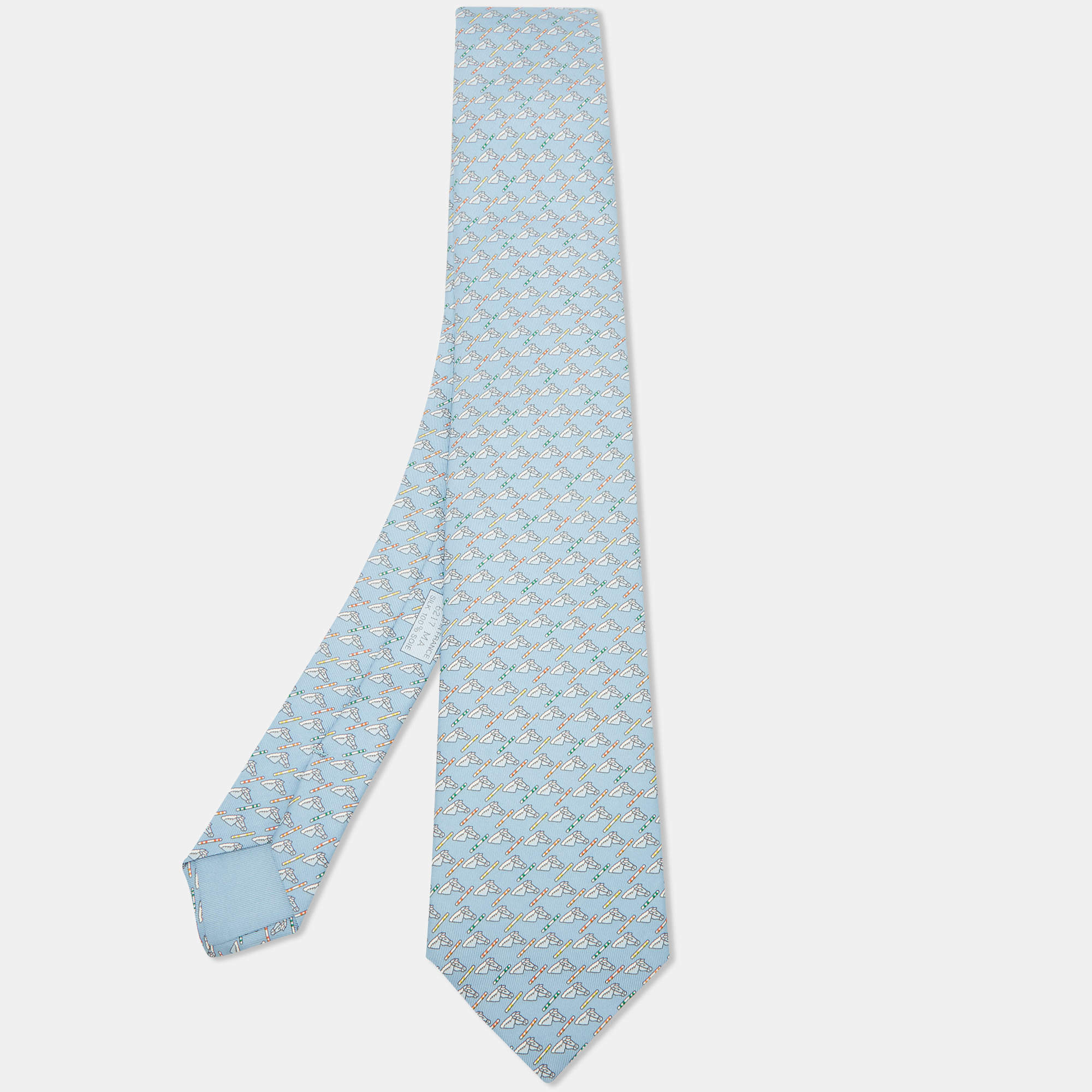 Pre Owned Hermès  Blue Horse Print Silk Tie