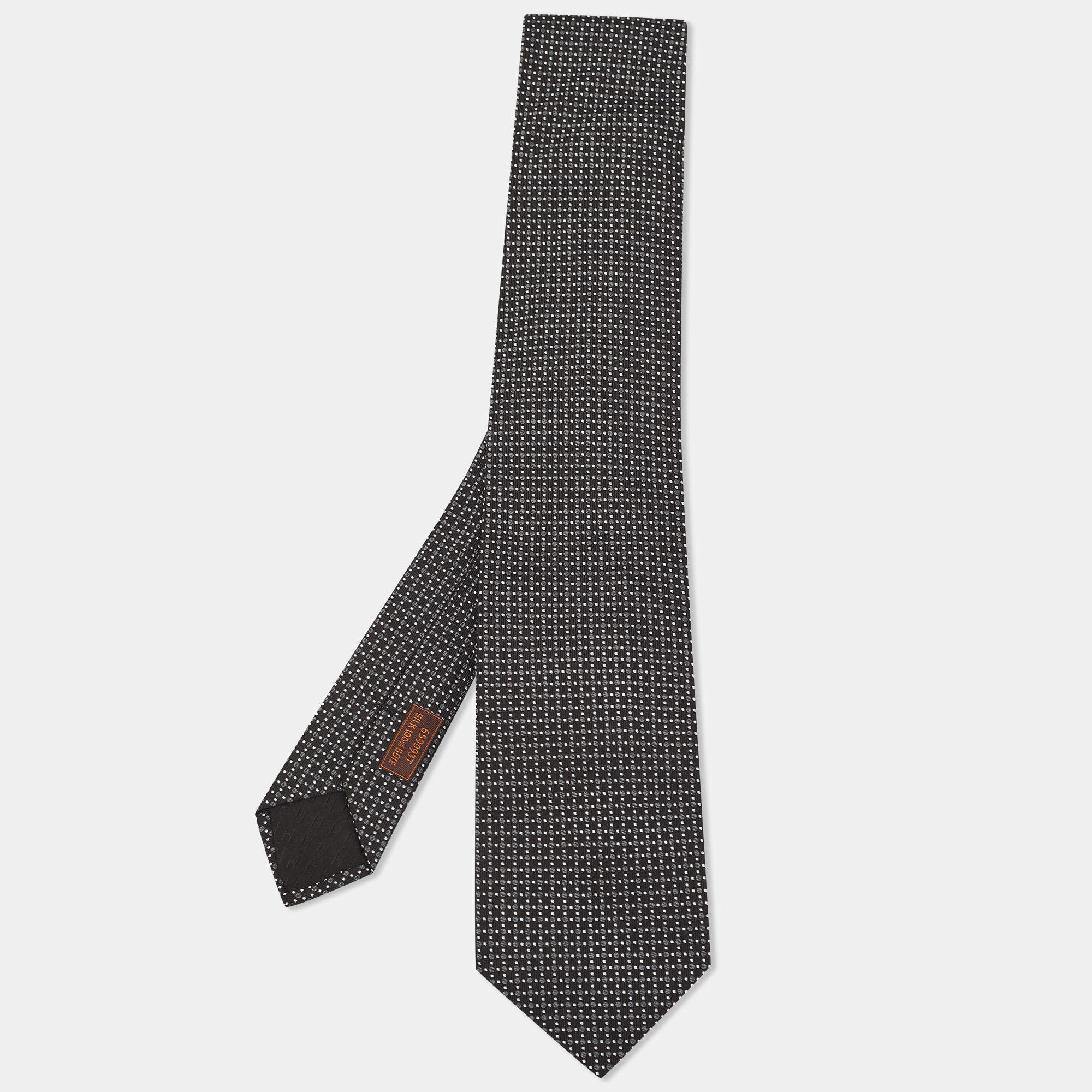 Hermes Black Dotted Silk Tie