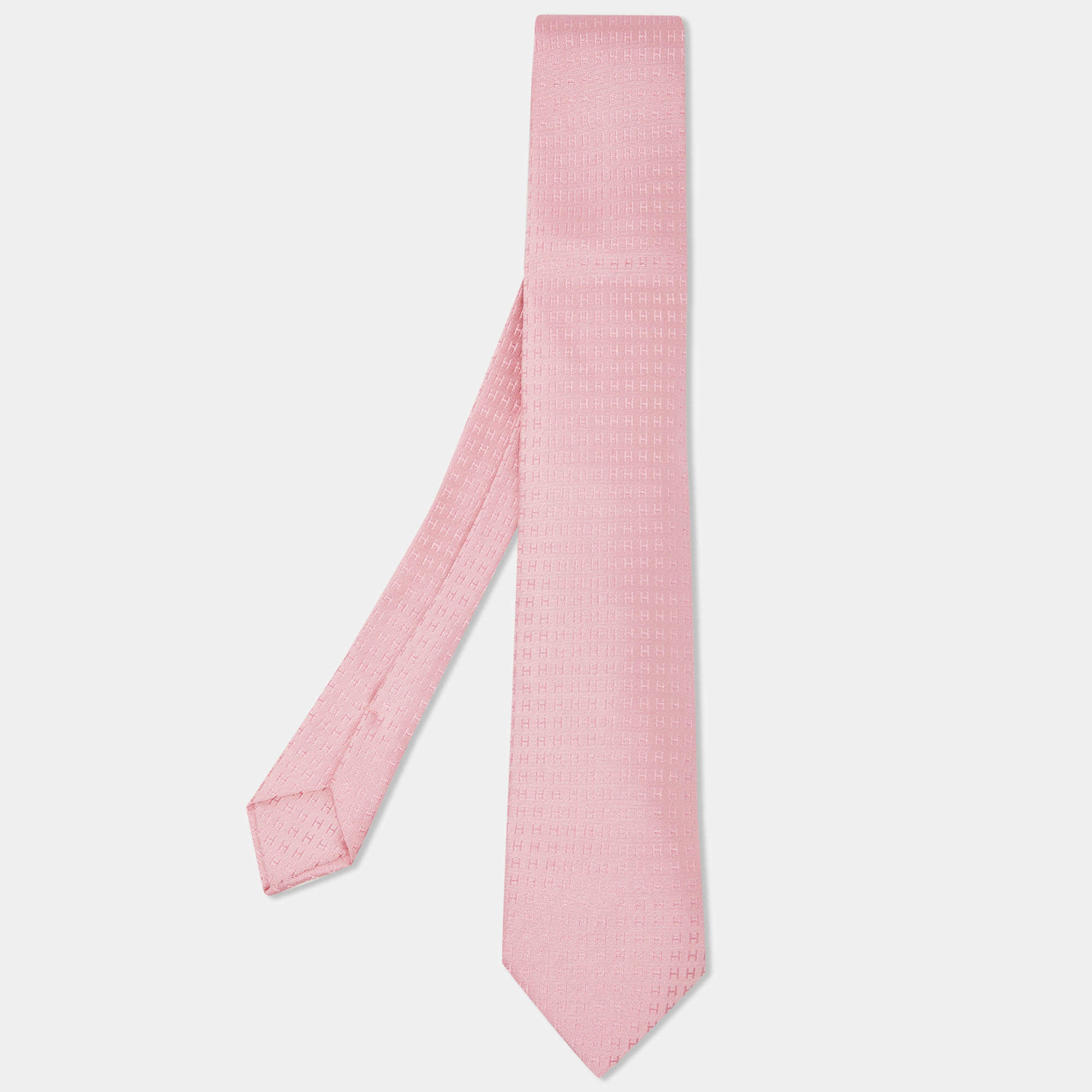 Pre Owned Hermès Light Pink Monogram Silk Tie