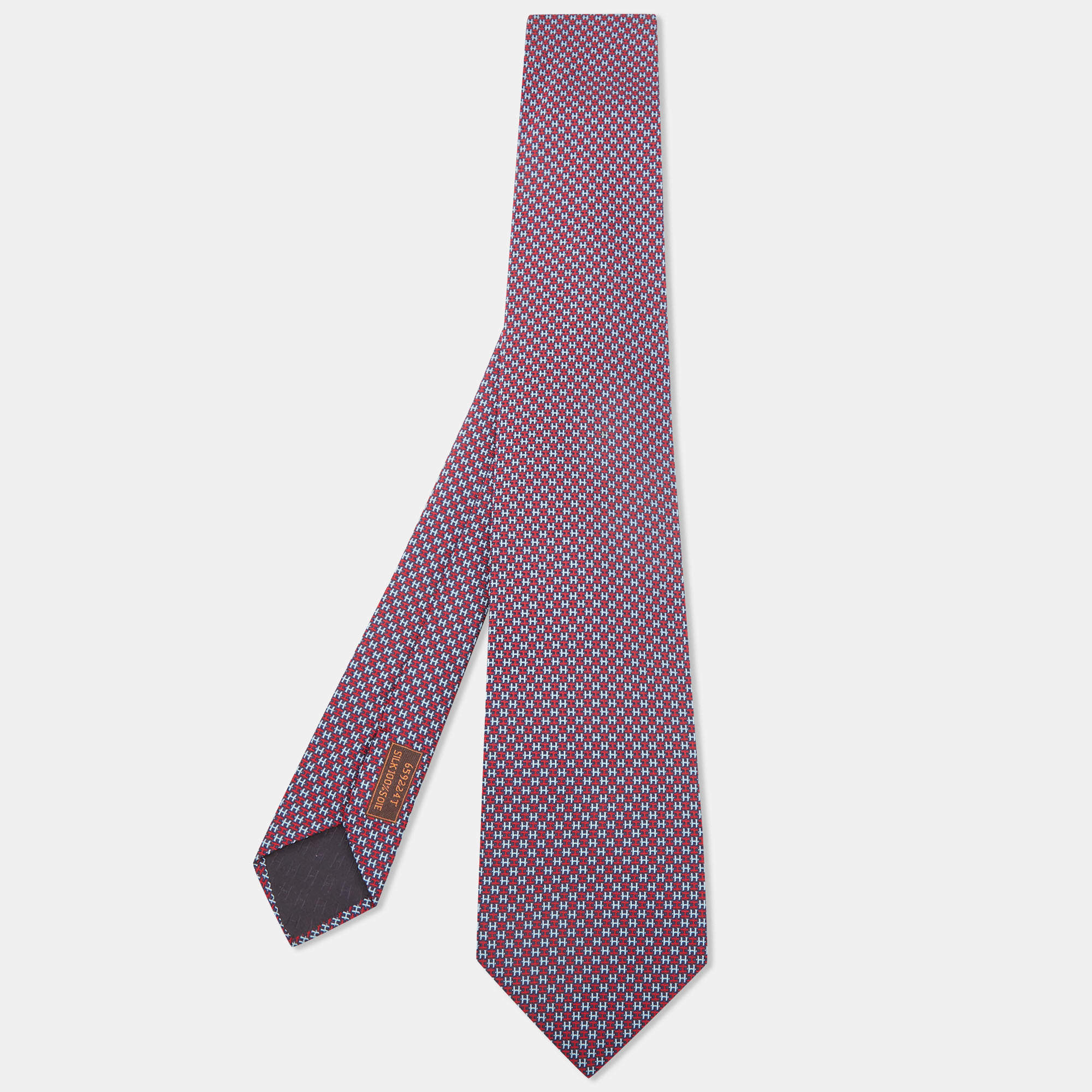 Hermes Navy Blue H Jacquard Silk Tie 