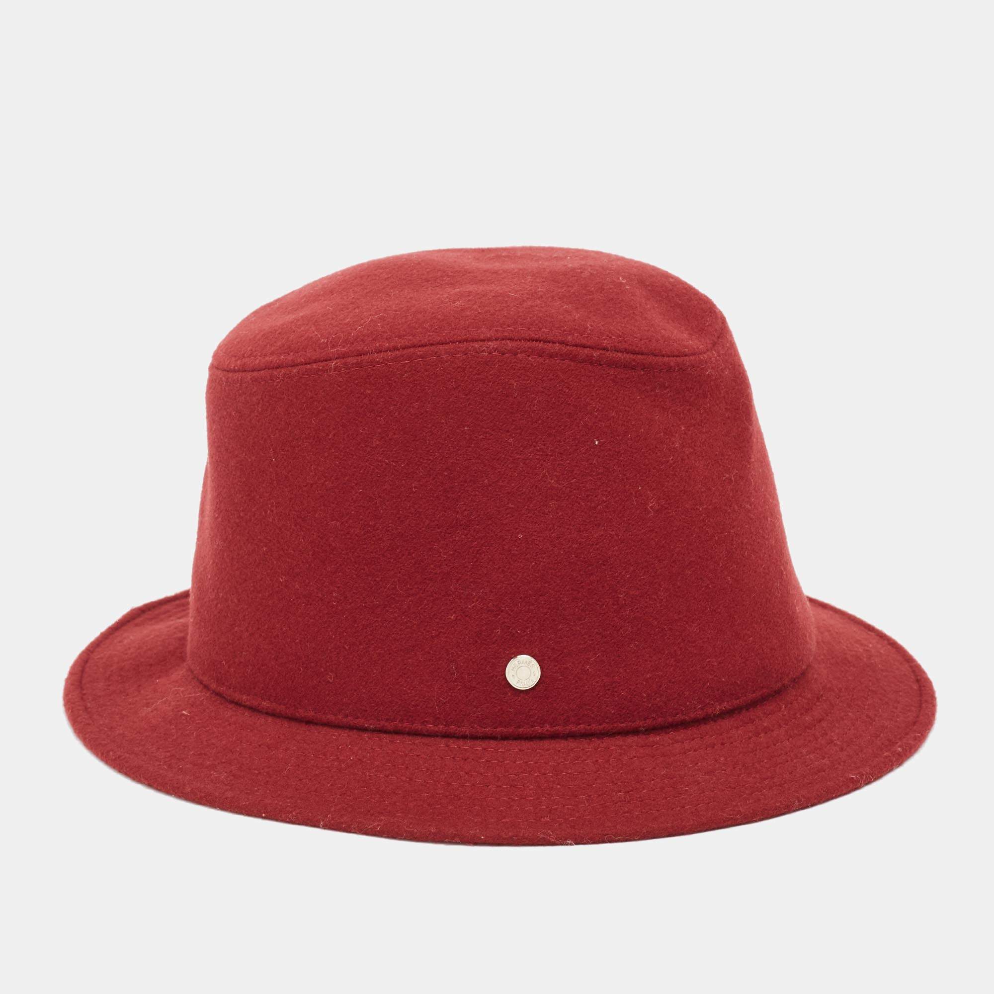 Hermes Red Cashmere Calvi Bucket Hat Size 57