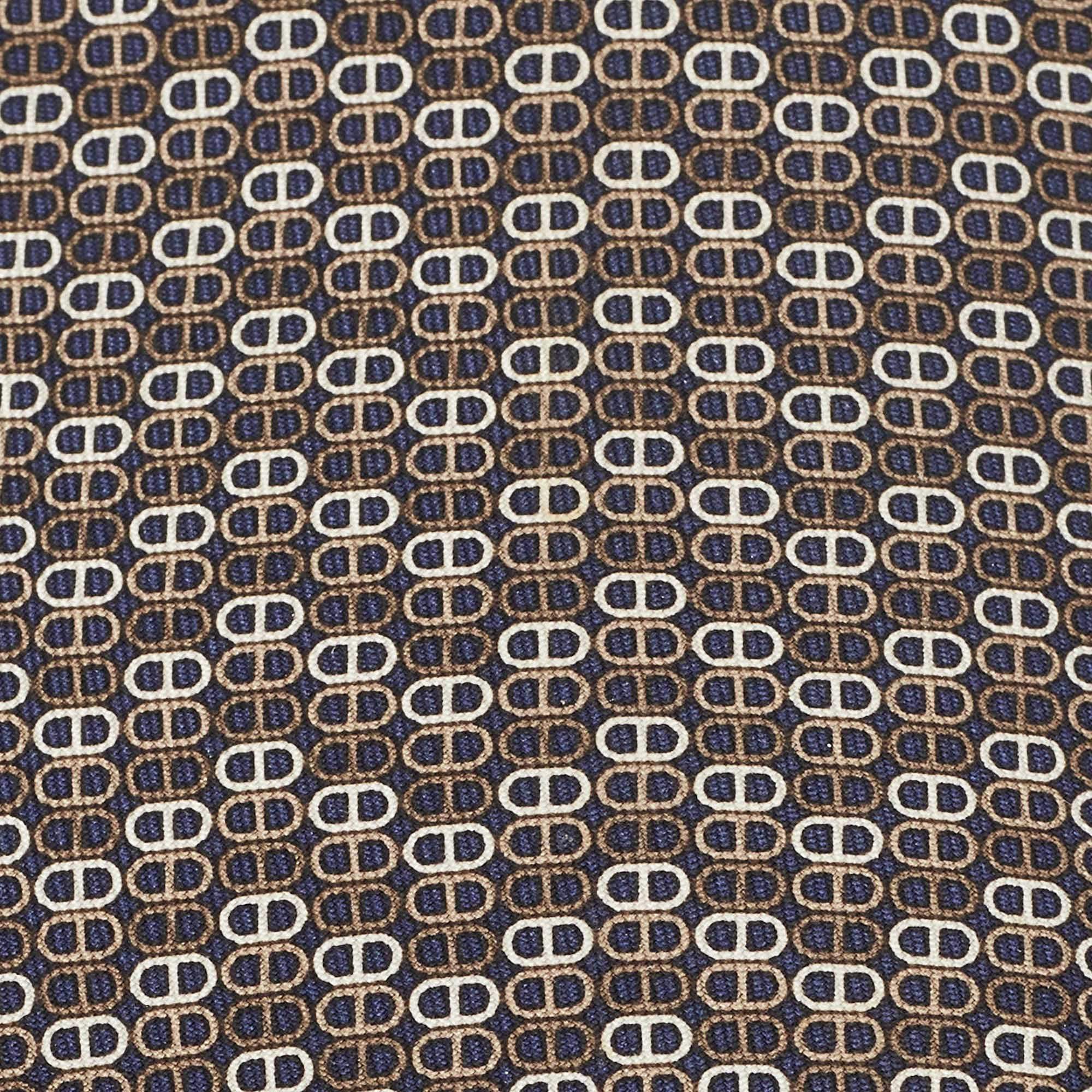 Pre Owned Hermes Brown Printed Silk Tie 