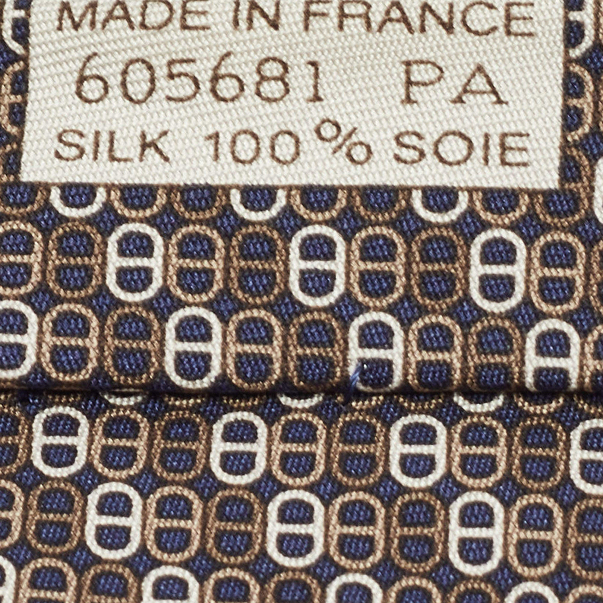Pre Owned Hermes Brown Printed Silk Tie 