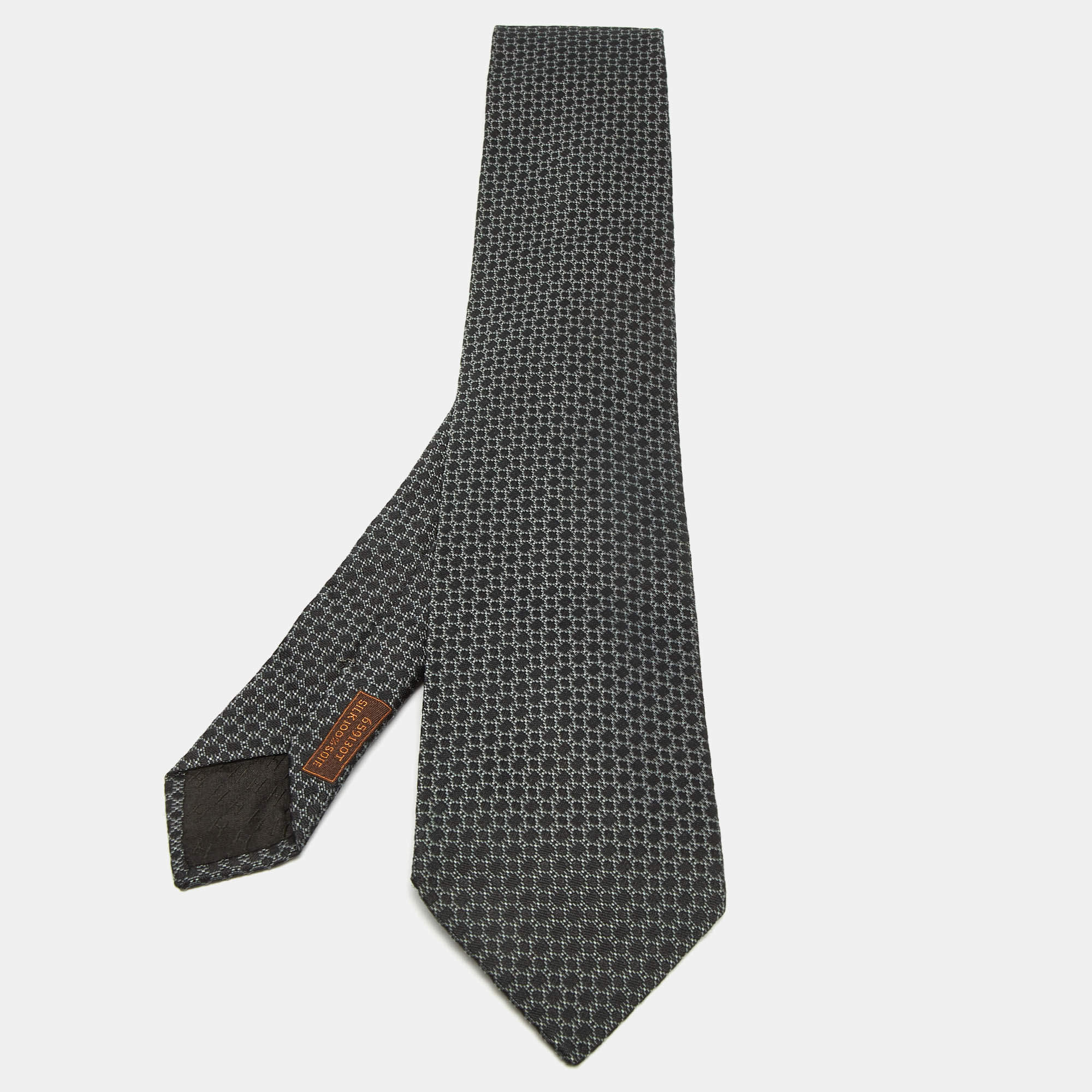 Pre Owned Hermes Grey Patterned Silk Tie