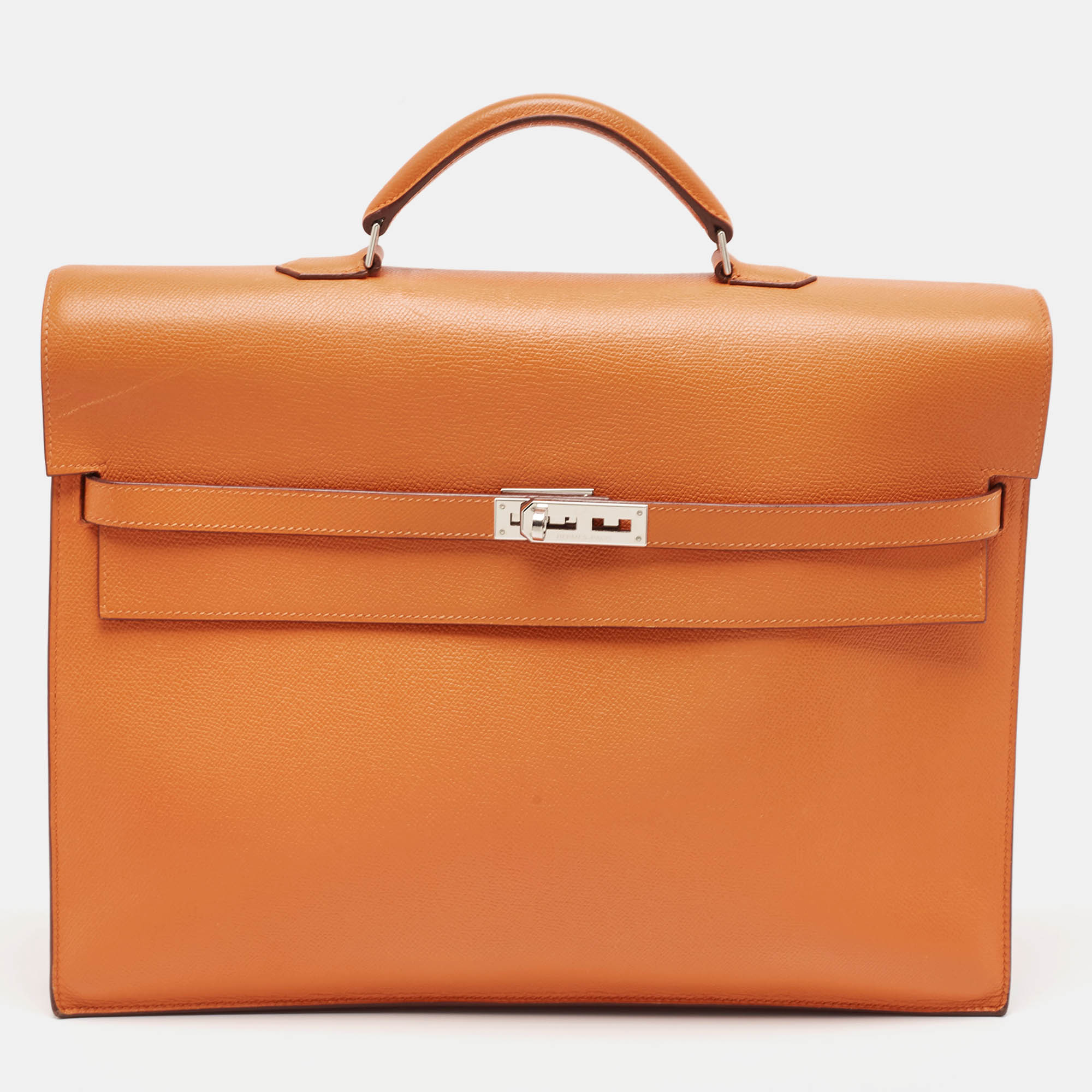 Hermes Orange Epsom Leather Kelly Depeches 38 Briefcase