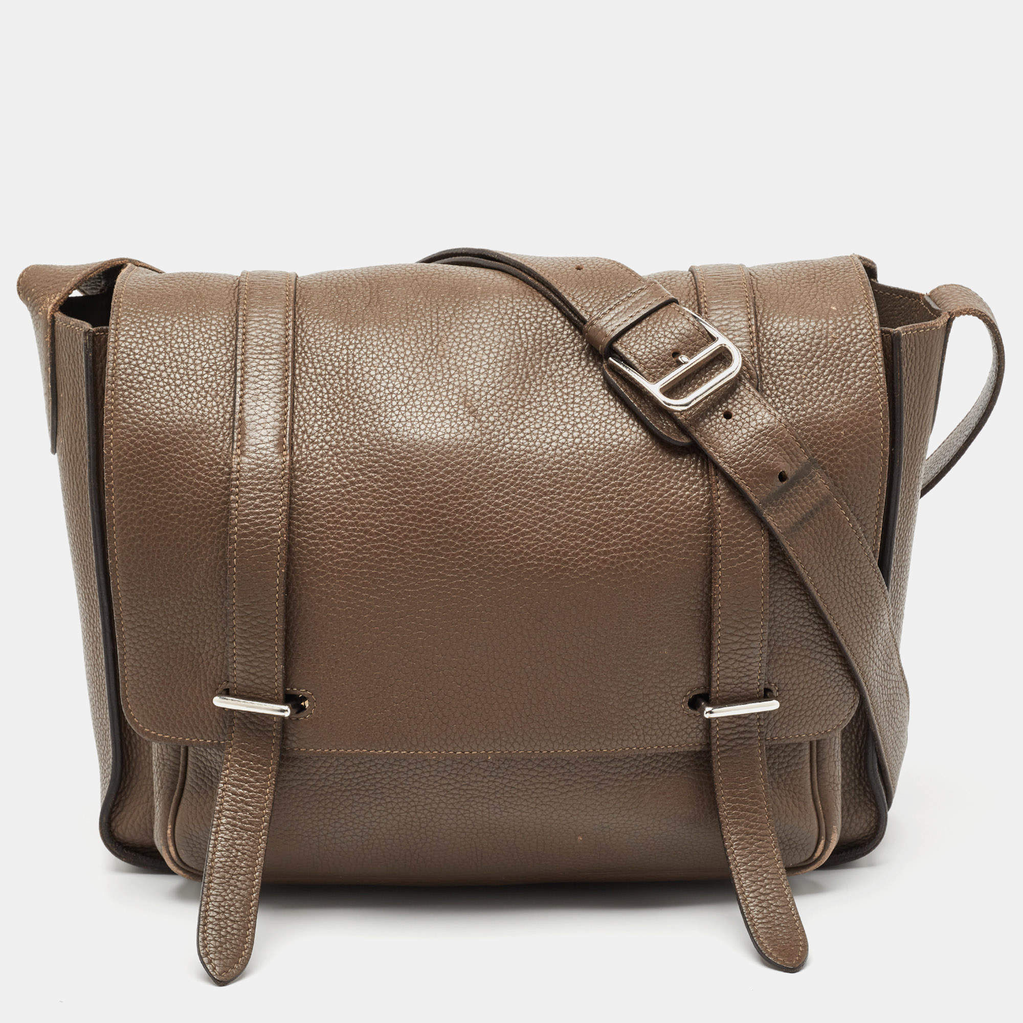Hermes Taupe Taurillon Clemence Leather Steve Messenger Bag