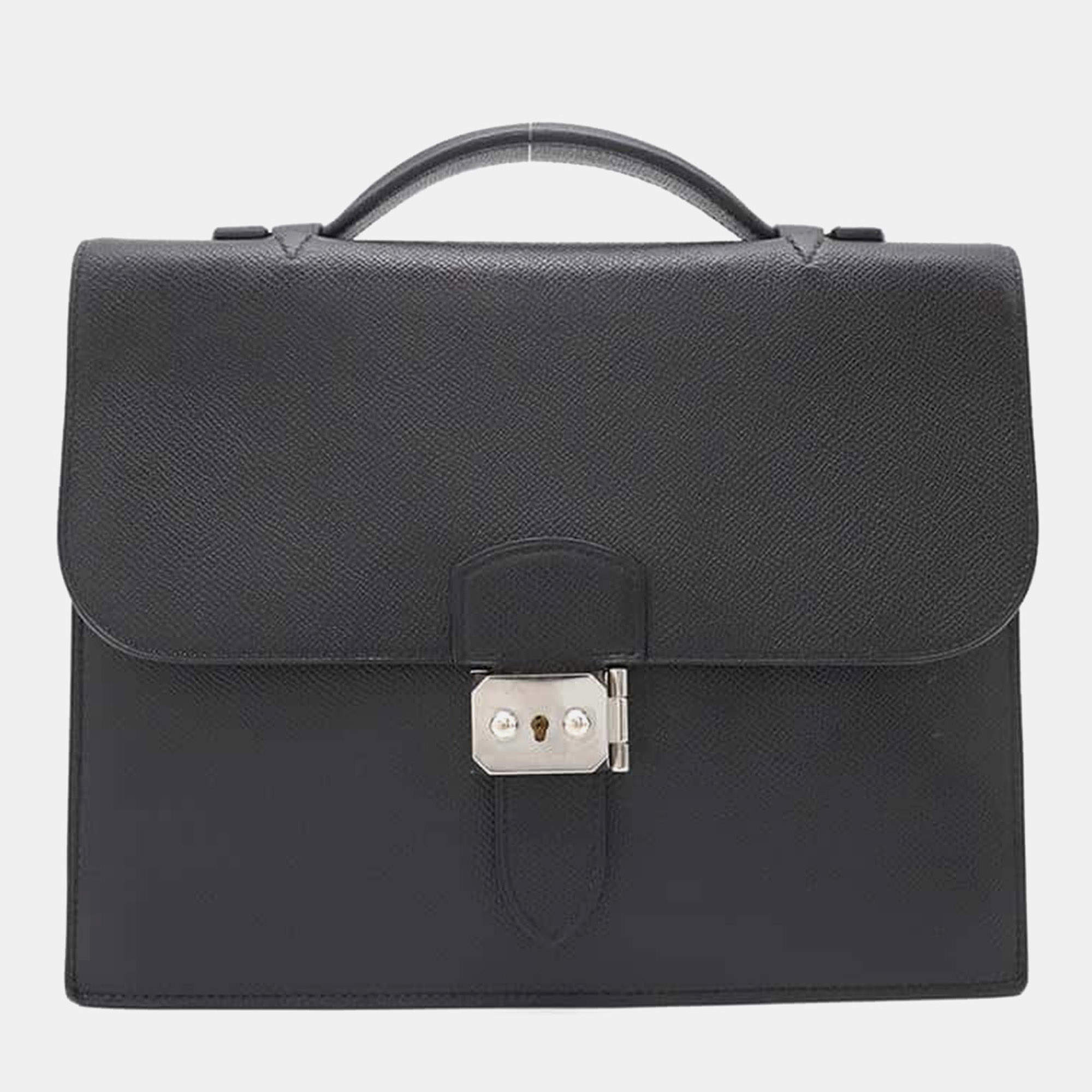 Hermes Black Epsom Leather Sac a Depeches 27 Briefcase Bag