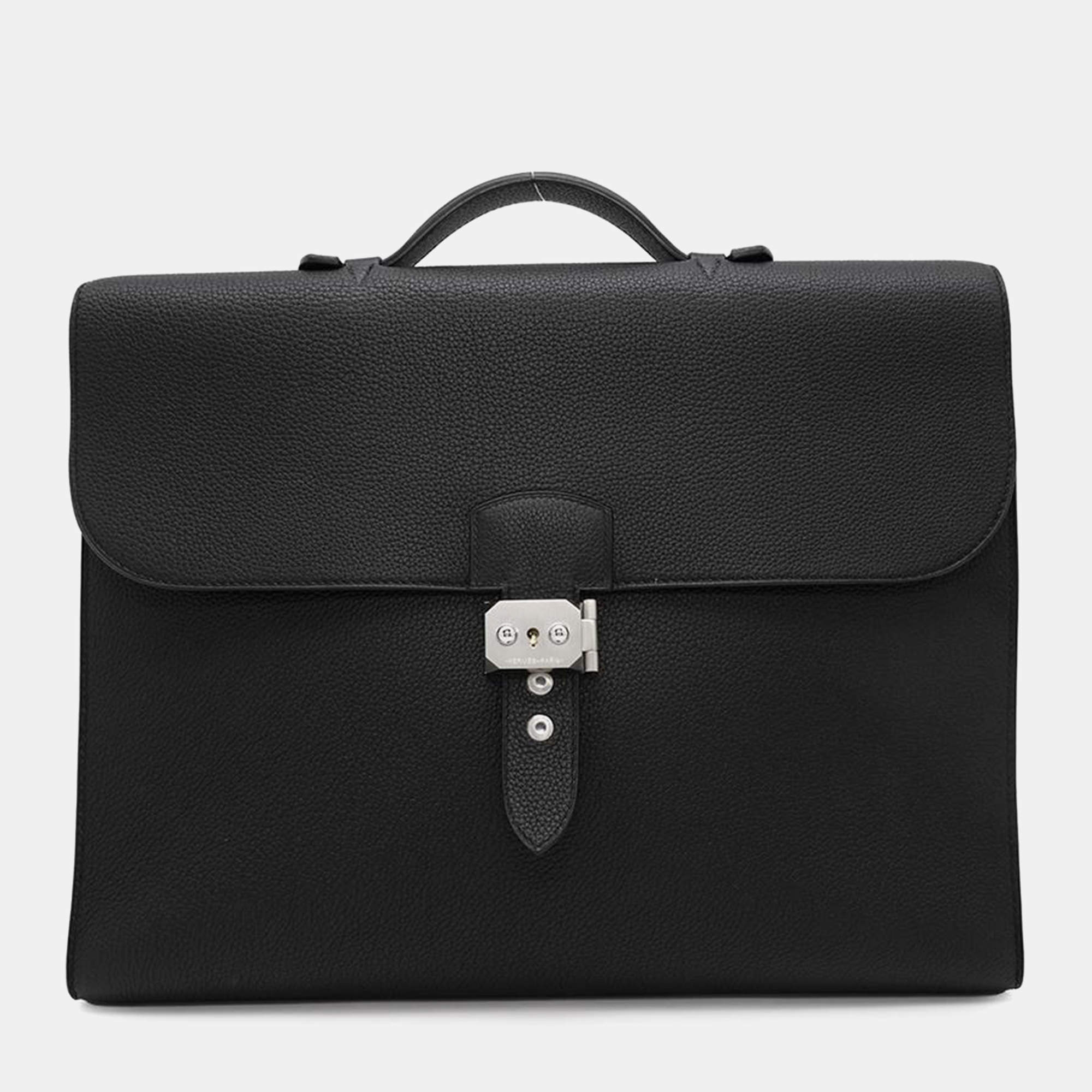 Hermes Black Togo Leather Sac A Depeches 38 Briefcase Bag