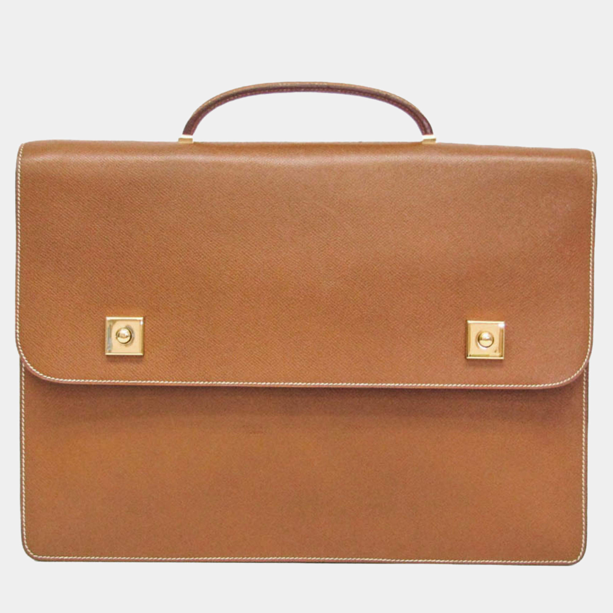 Pre Owned Hermes Danube 38 Brown Courchevel Leather Briefcase Handbag 