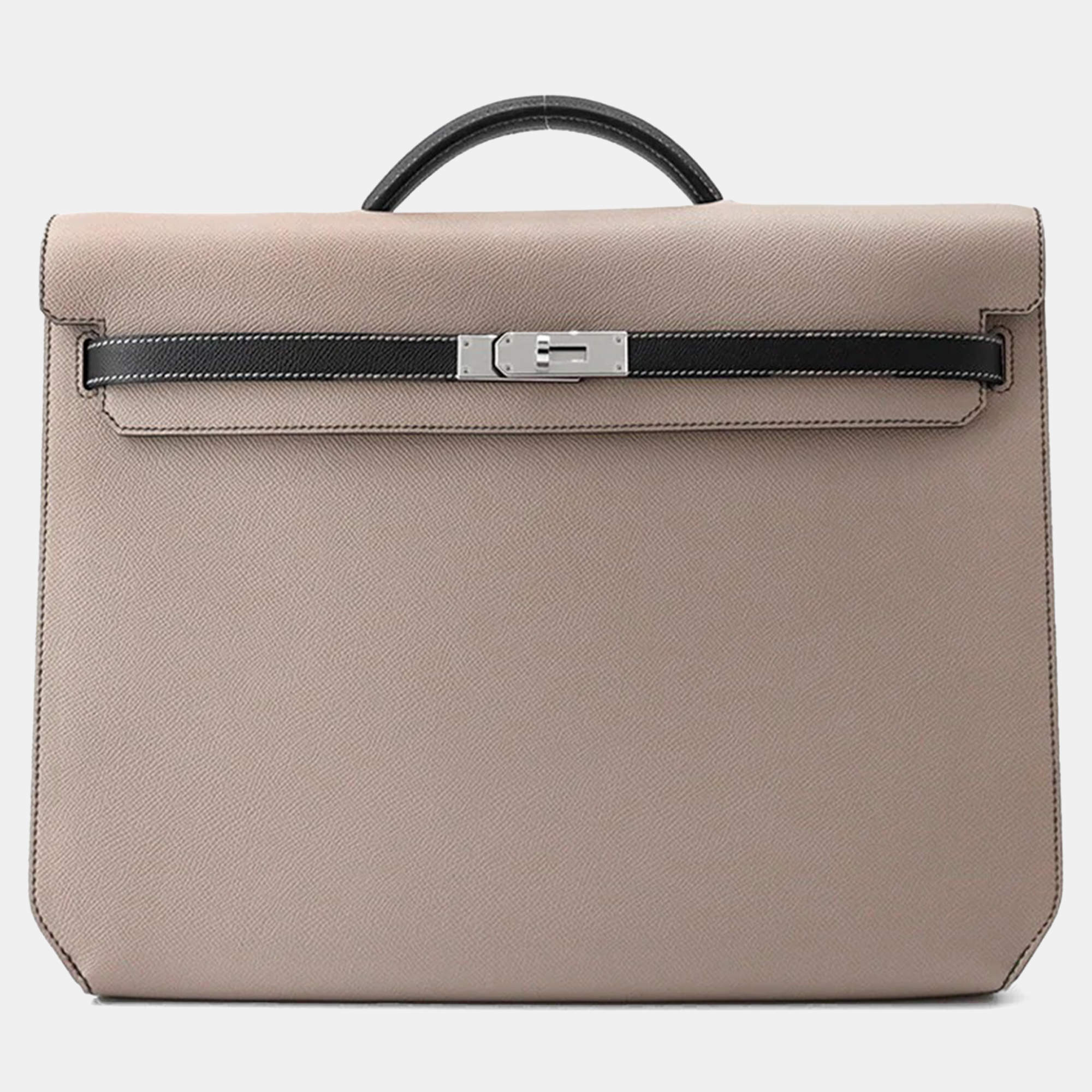 Pre Owned Hermes Kelly Depeche Spo Gris Asphalt/Black Epsom Size 36