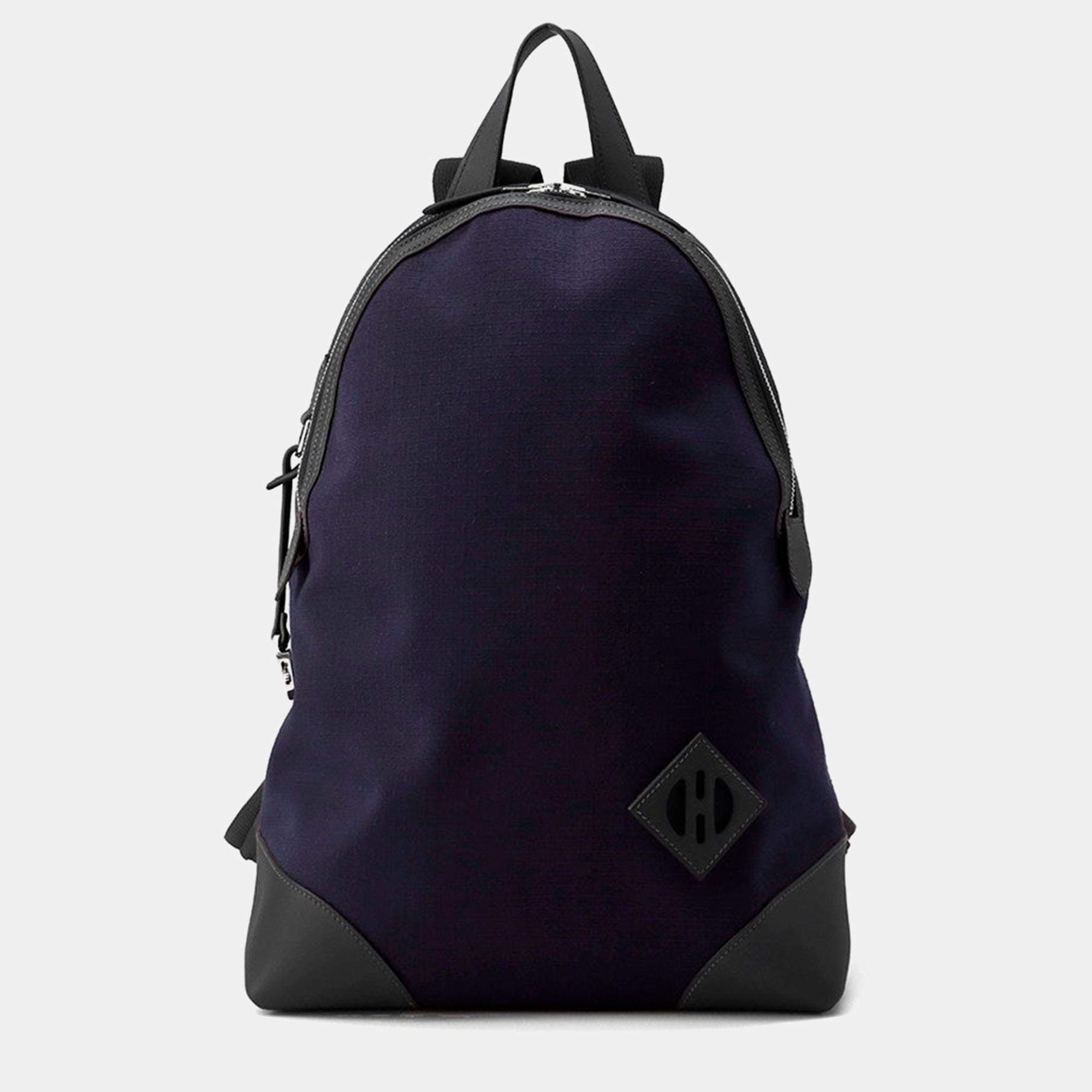 Pre Owned Hermes Slicked Back Blue Marine/Caban Toile Bivouac Swift Leather