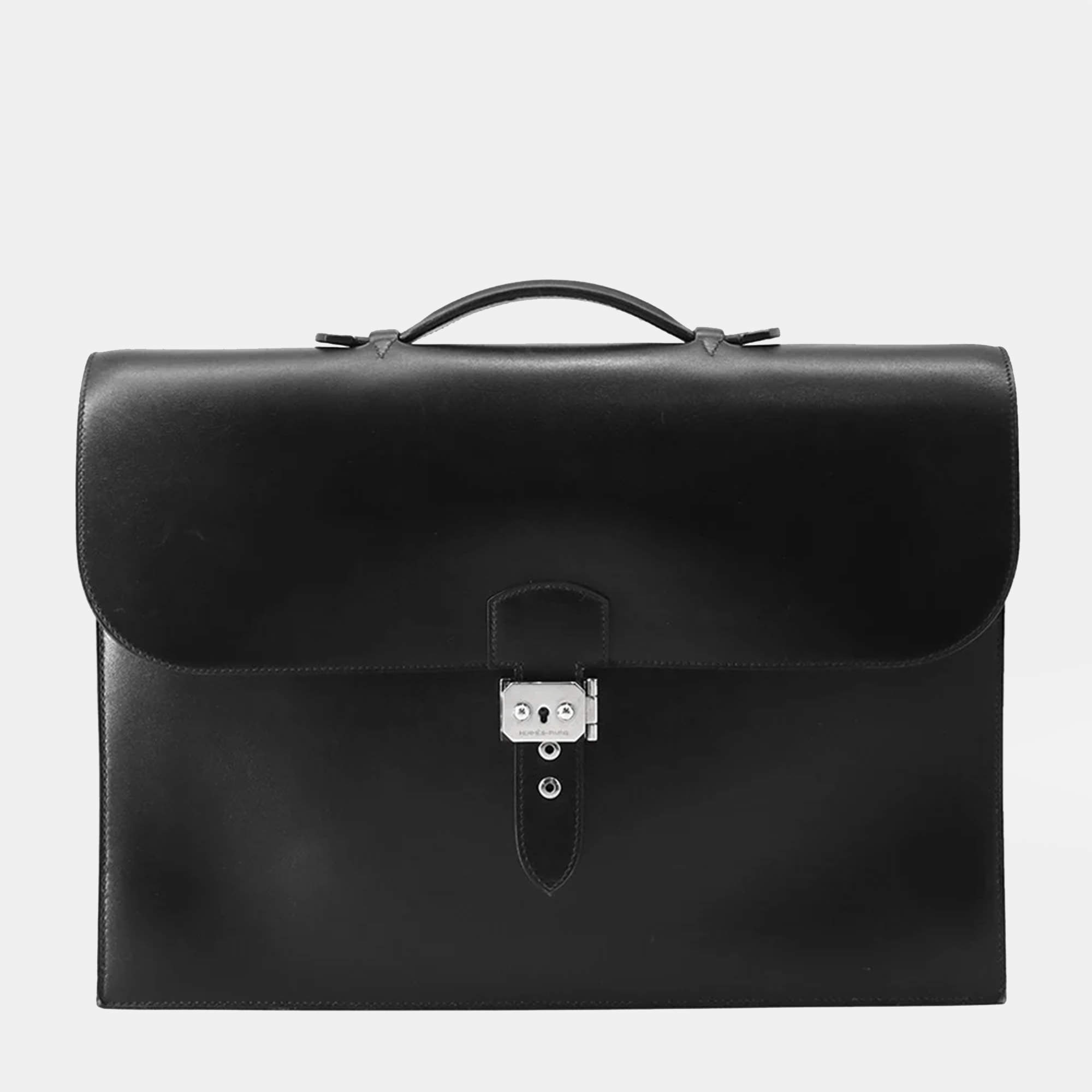 Pre Owned Hermes Sac A Depeches Black Box Calf Leather Size 41