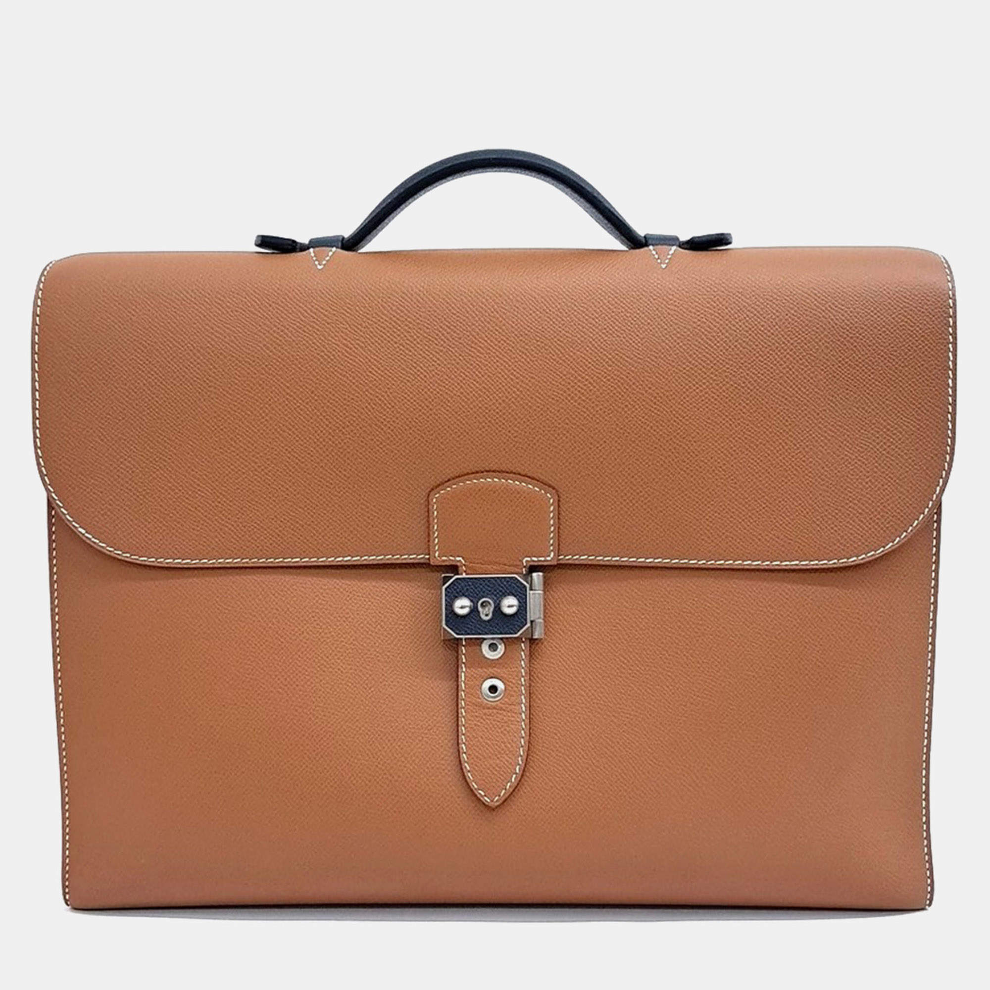 Pre Owned Hermes Leather Gold Sac a Depetche 38 (D)