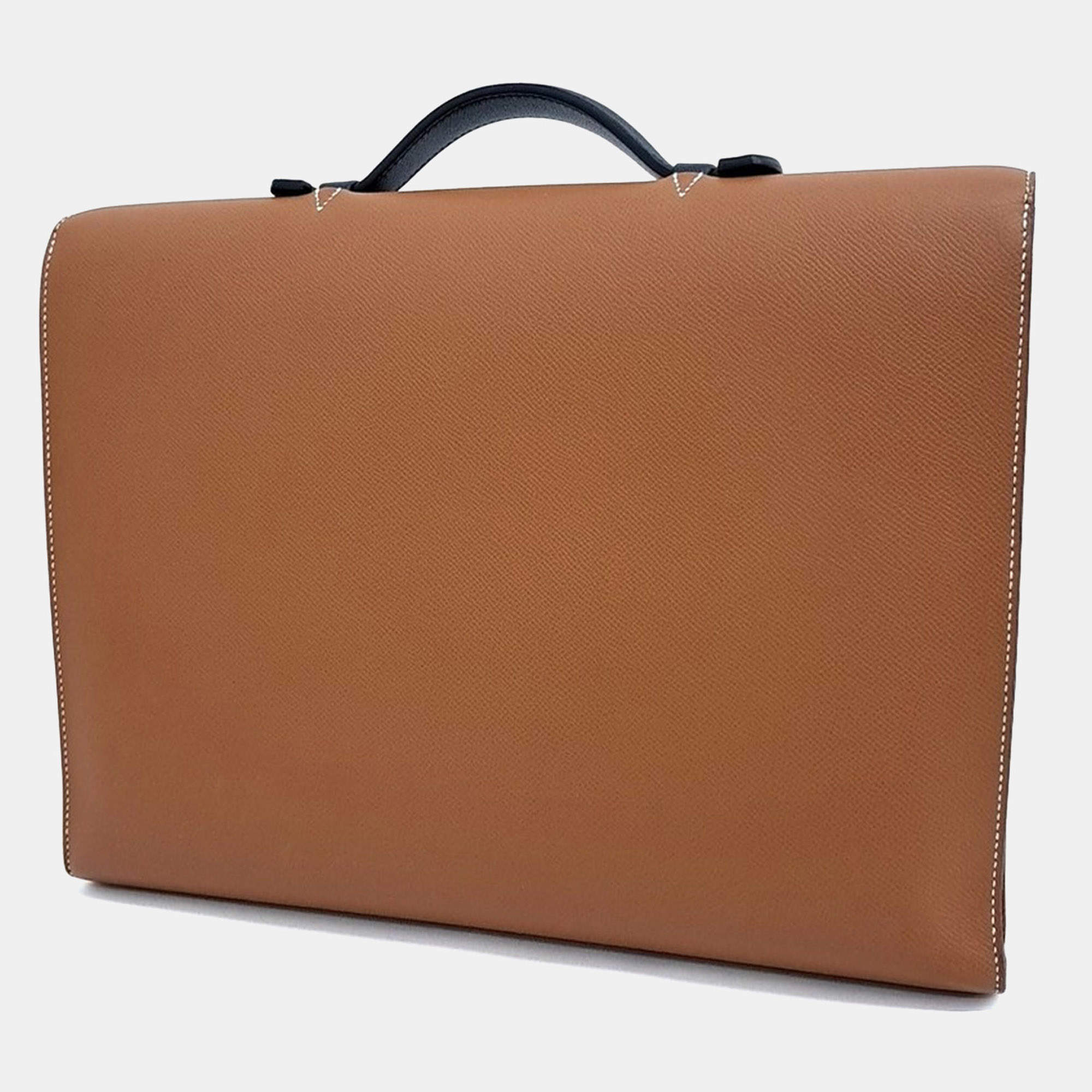Ermenegildo Zegna Dark Brown Leather Zip Briefcase Bag Ermenegildo