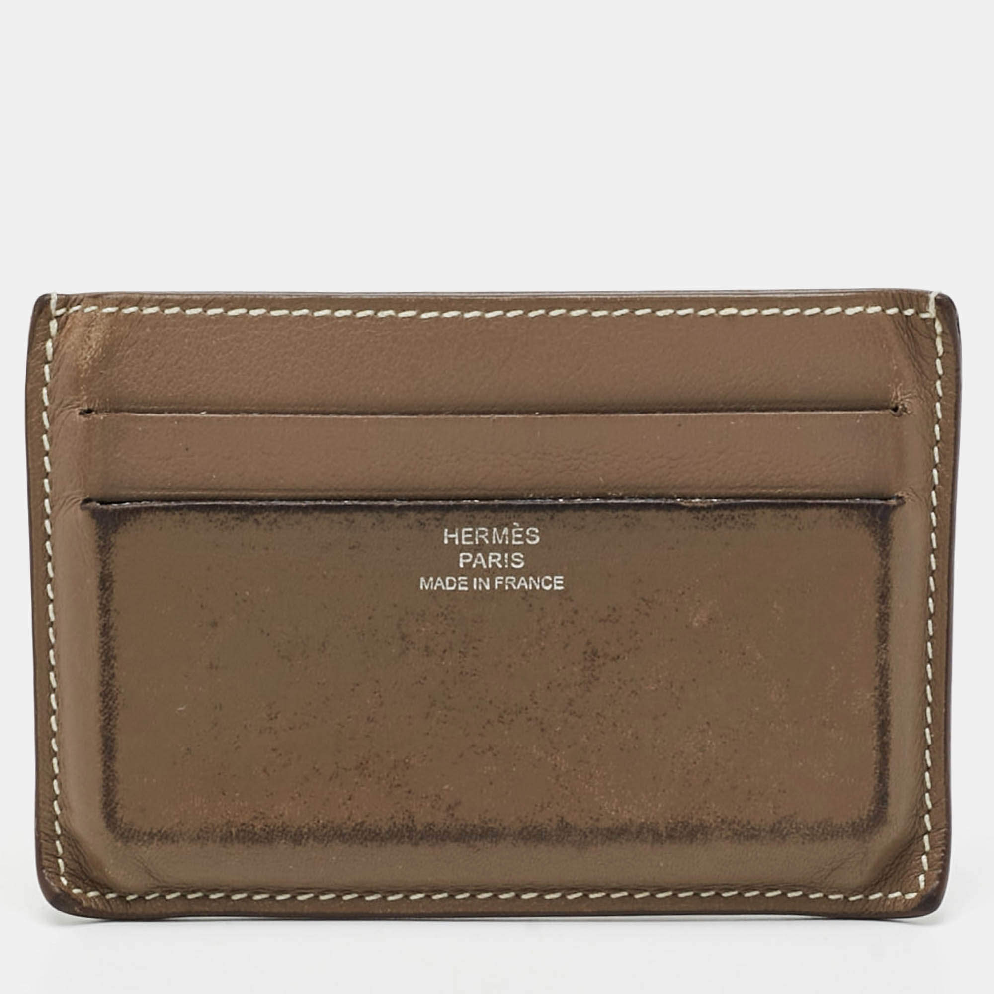 Pre Owned Hermès Citizen Twill Etoupe Swift Leather Card Holder