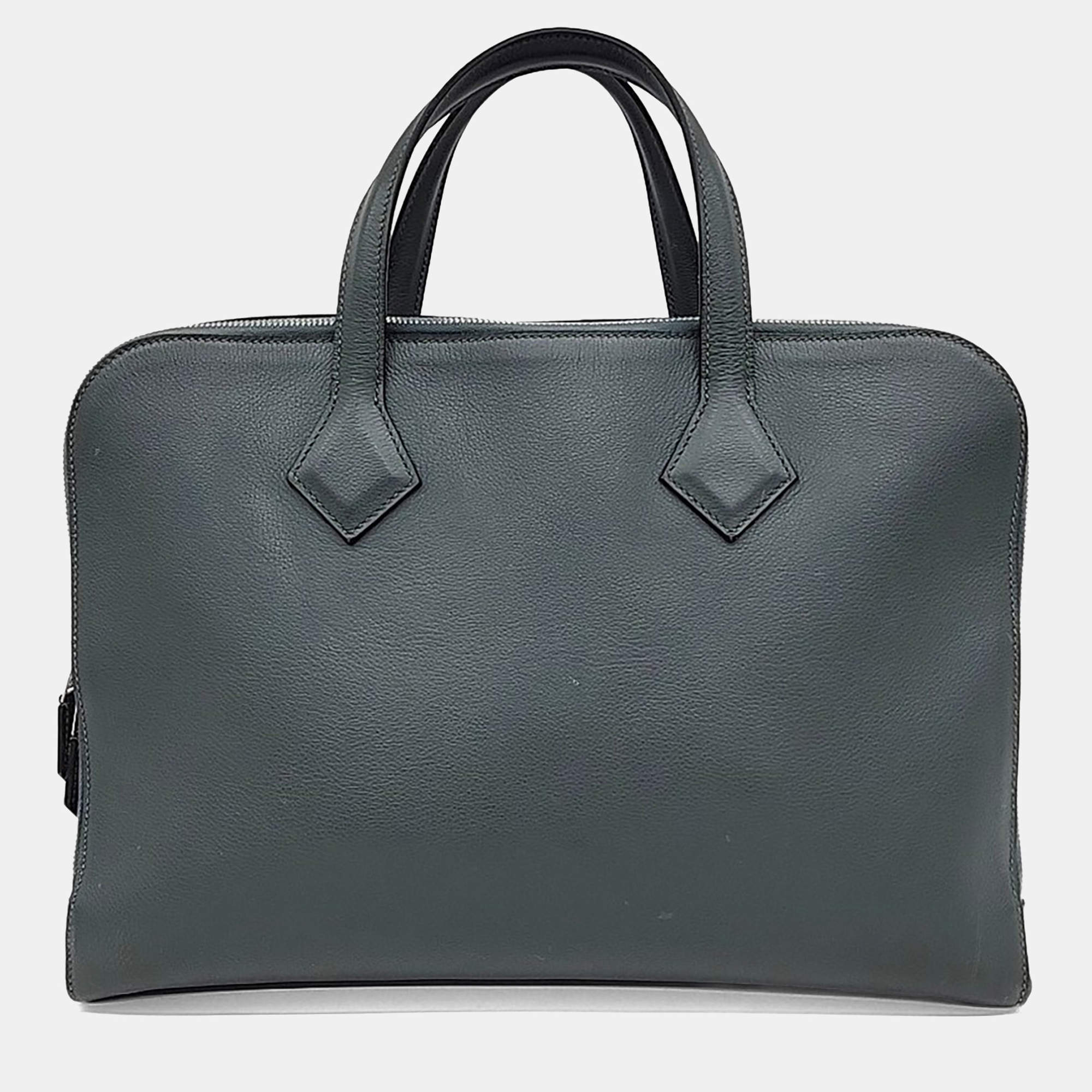 Pre Owned Hermes Grey Leather Victoria Light Briefcase