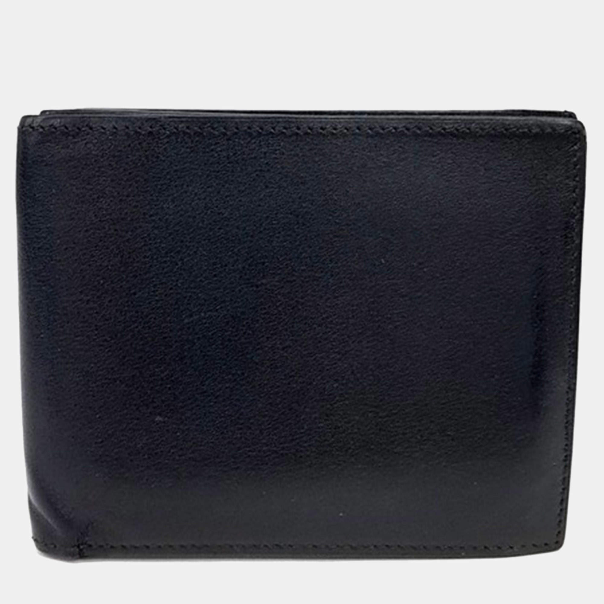 مملوكة مسبقًا Hermes Black Leather  Citizen Twill Wallet (T)