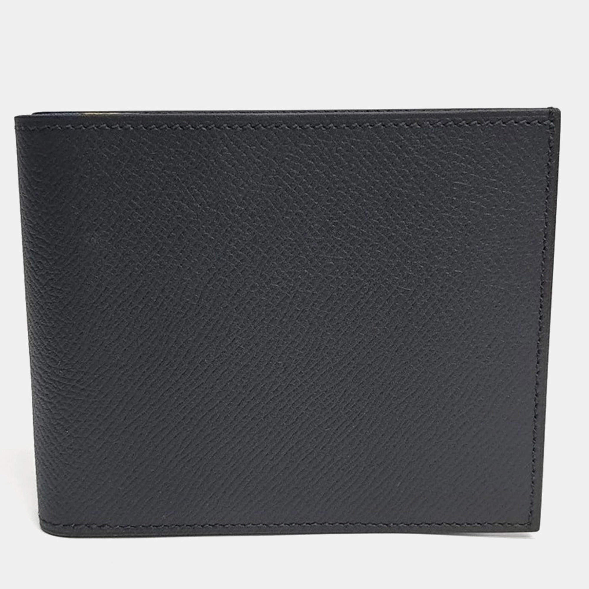 Pre Owned Hermes Black Leather Citizen Twill Wallet (D)