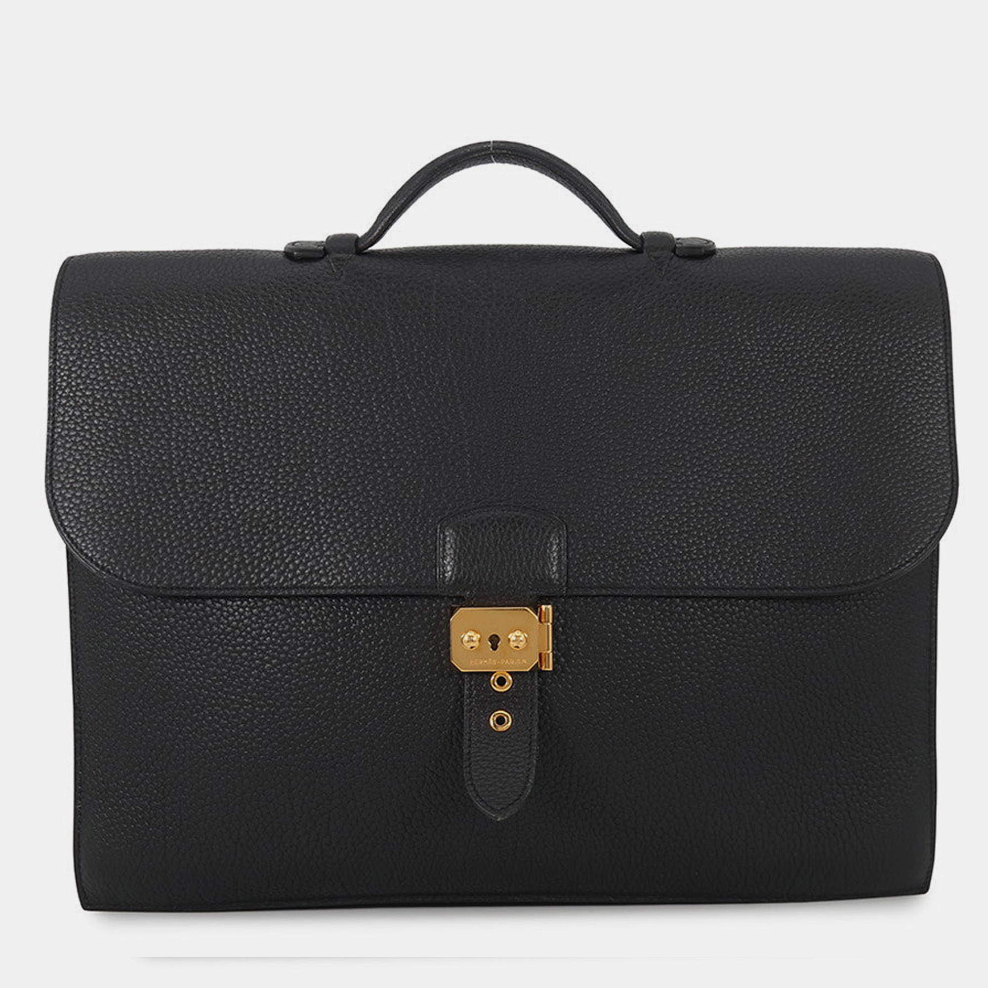 Pre Owned Hermes Sac A Depeches 38 Black Togo Calfskin Leather Briefcase Bag