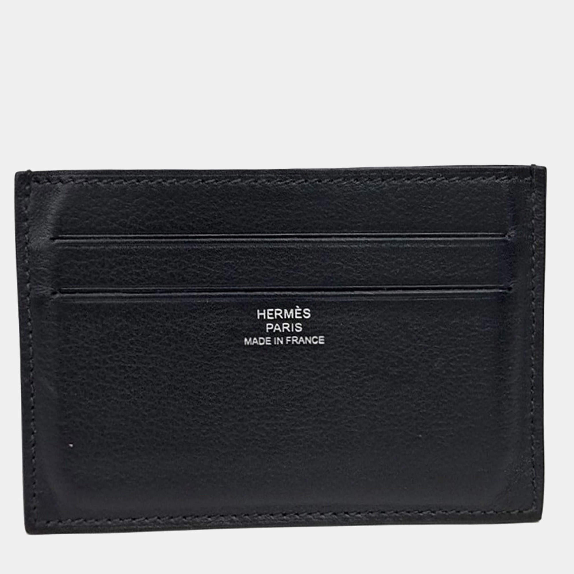Pre Owned Hermes Black Leather Silkyin Card Holder (K)