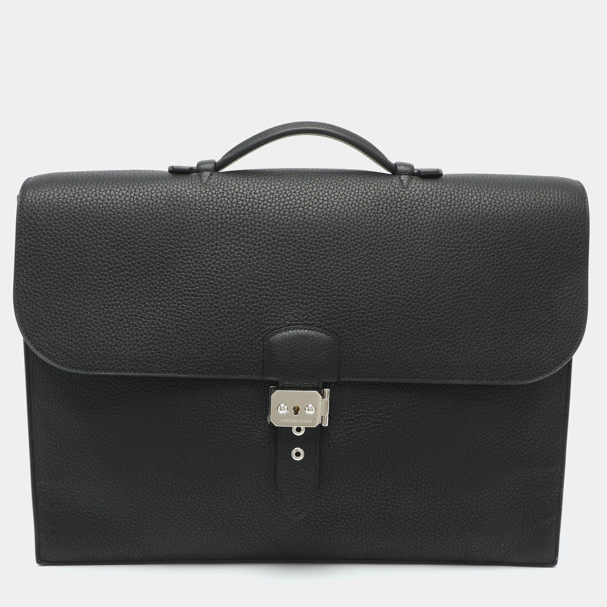 مملوكة مسبقًا Hermès Sac a Depeches 38 Palladium Finish Black Taurillon Clemence Leather Briefcase