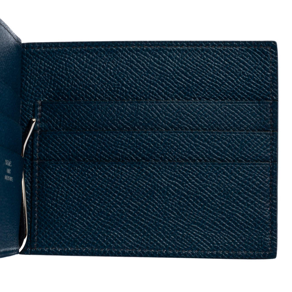 Hermes Blue Thalassa Epsom Leather Poker Compact Wallet Hermes