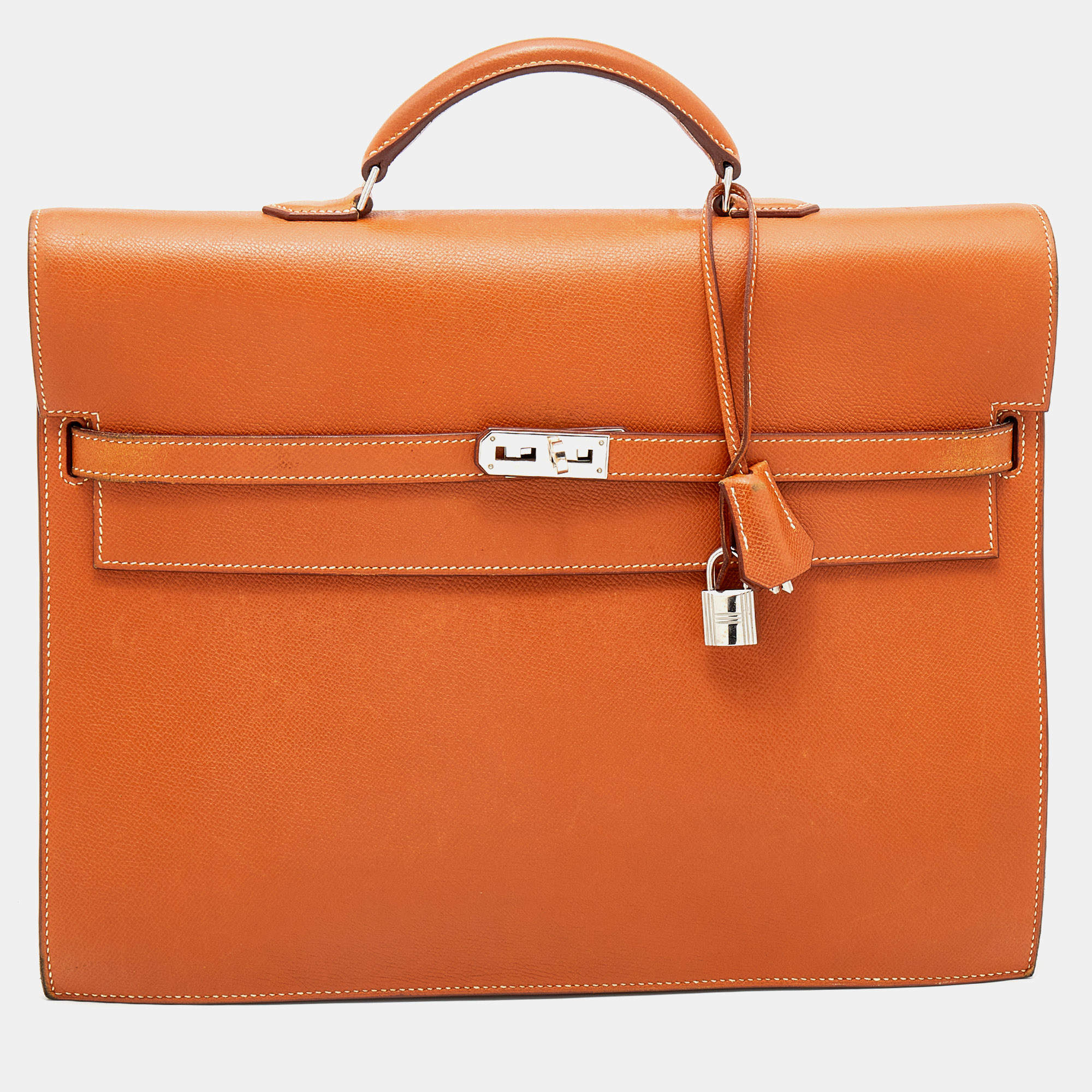 Hermes Gold Vache Liegee 38cm Kelly Depeche Briefcase PHW at