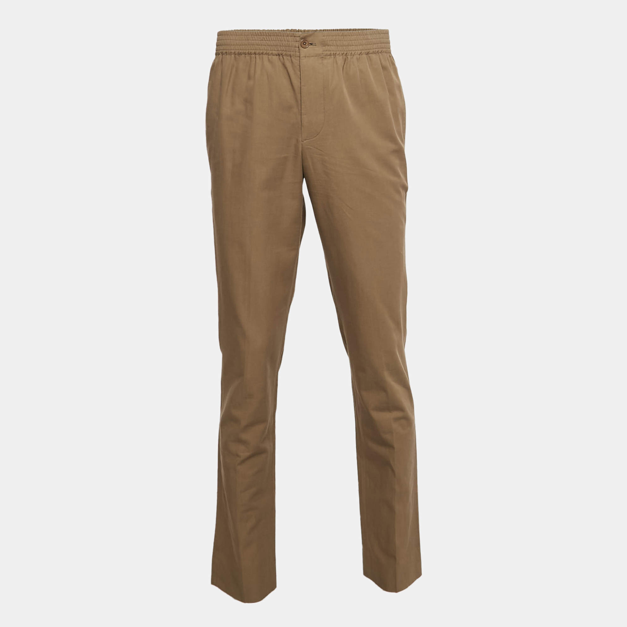Hermes Brown Cotton Drawstring Straight Leg Pants M