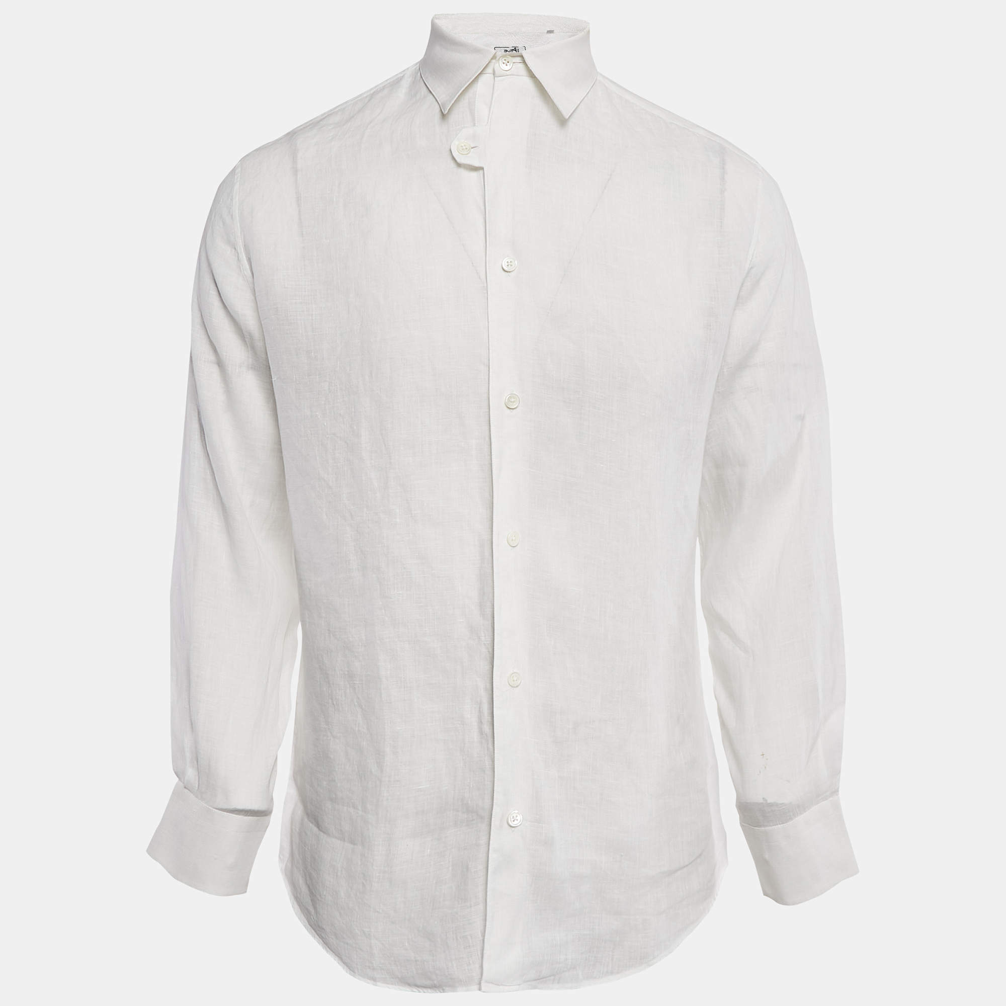 Hermes White Linen Button Front Shirt M