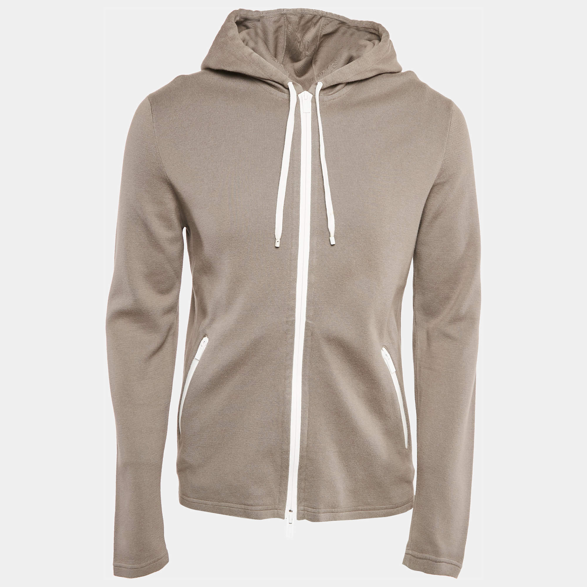 Hermes Grey Cotton Knit Hooded Zip-Up Jacket M