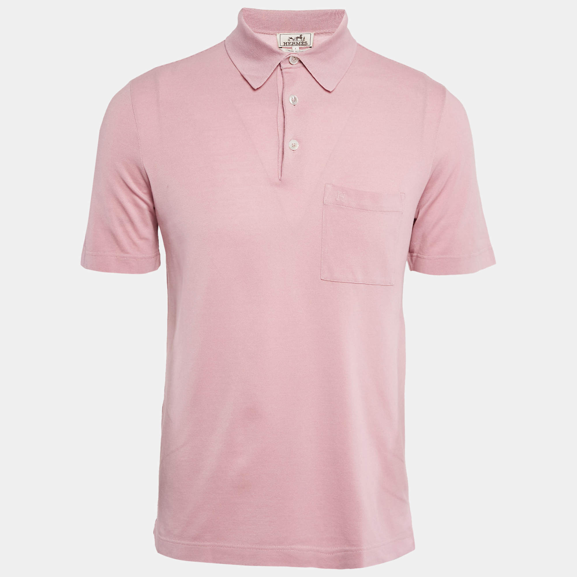 Pre Owned Hermes Pink H Embroidered Cotton Pique Polo T-Shirt S