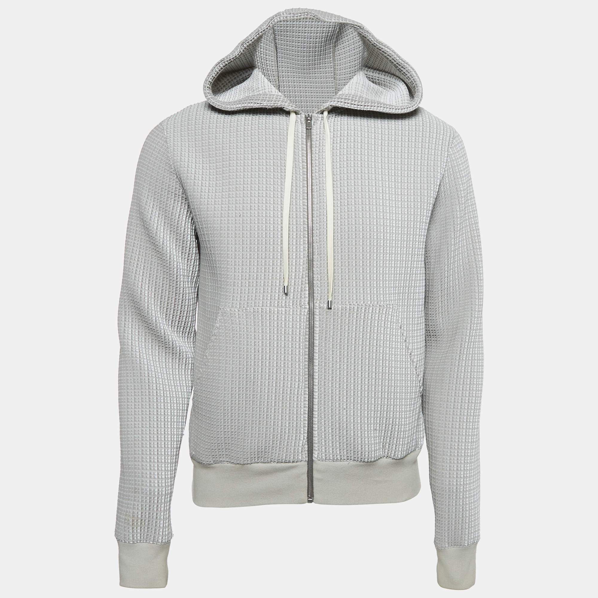 Hermes Grey Textured Nylon Zip-Up Hoodie S