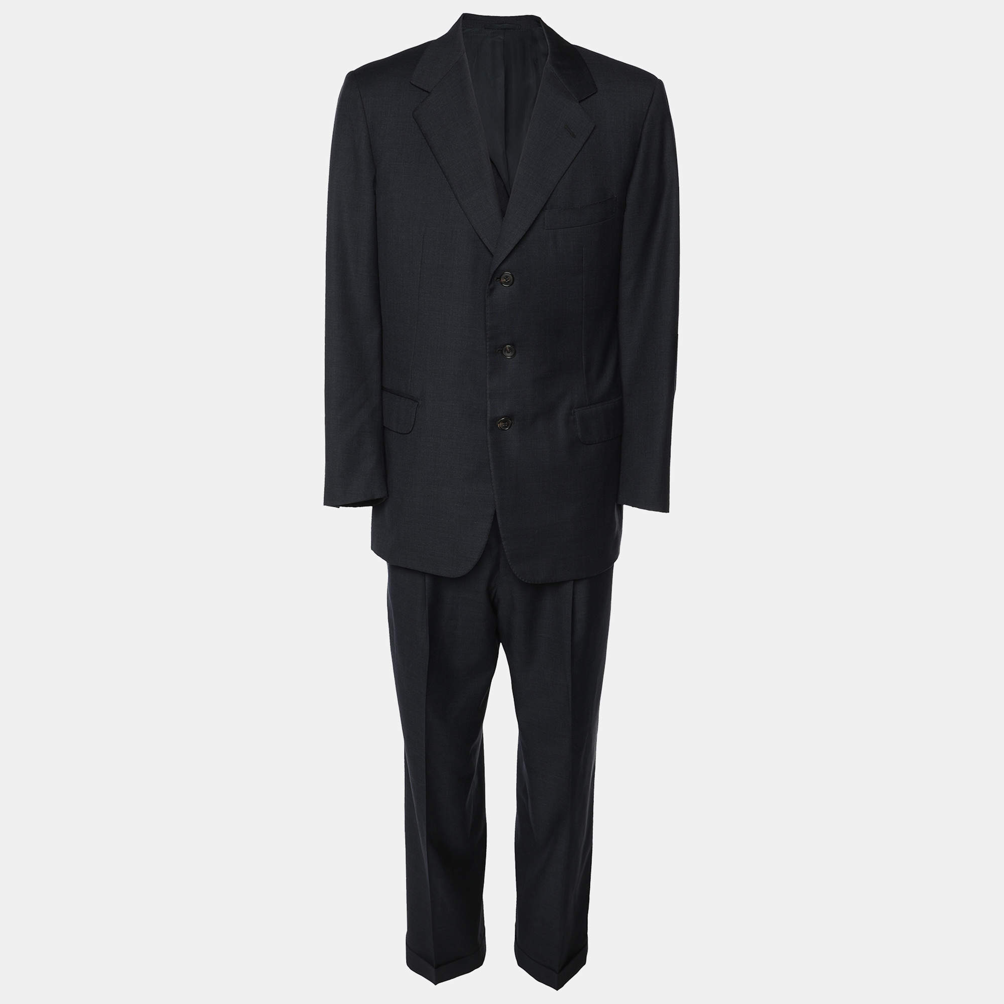 Hermes Navy Blue Wool Single Breasted Blazer & Straight Leg Pant Set L