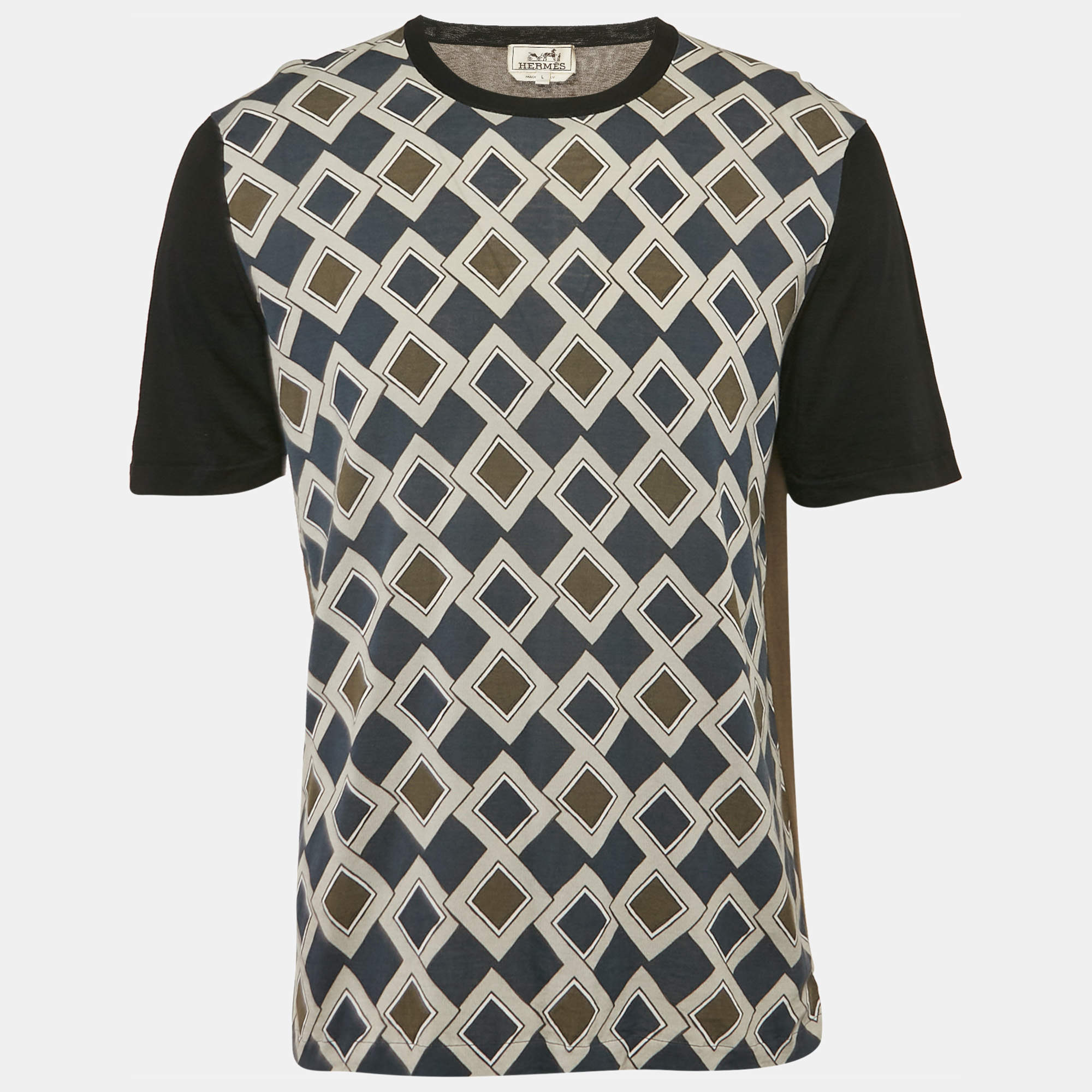 Hermes Multicolor/Green Printed Cotton Crew Neck T-Shirt L