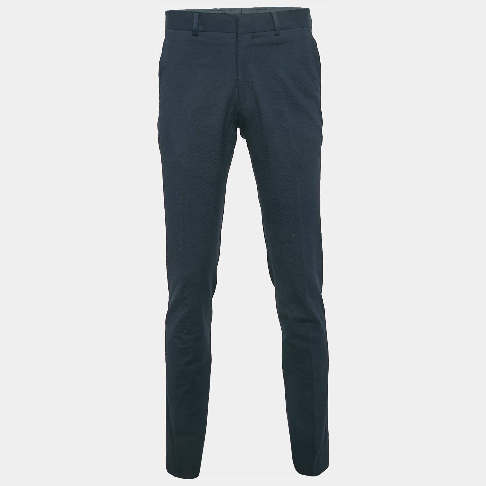 Hermès Navy Blue Textured Cotton Forma Trousers L