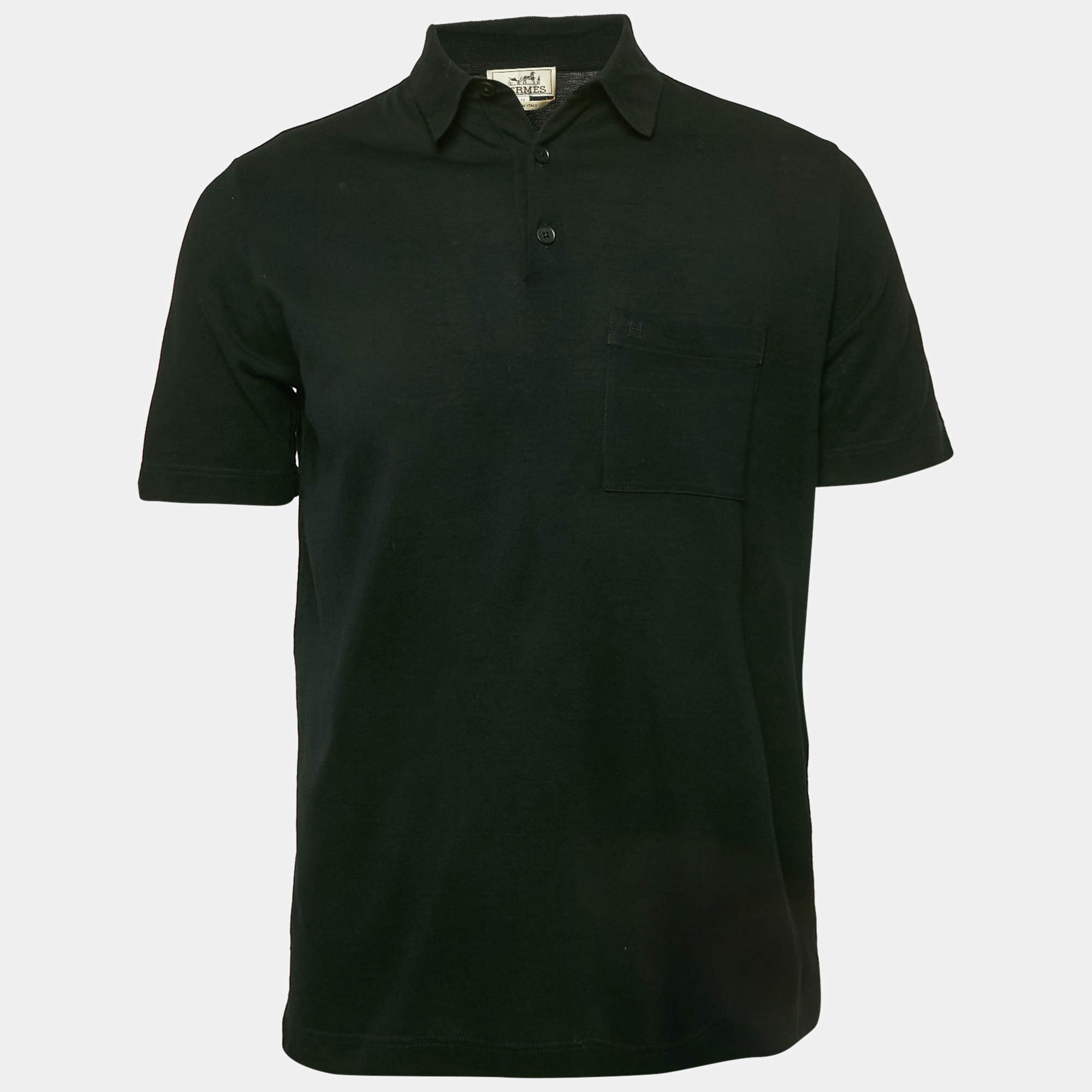 Hermes Black Cotton Logo Pocket Detail Polo T-Shirt M