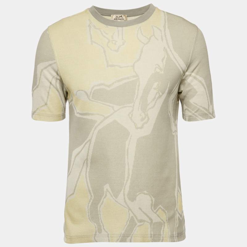 Hermes Grey Intarsia Knit Round Neck Short Sleeve L