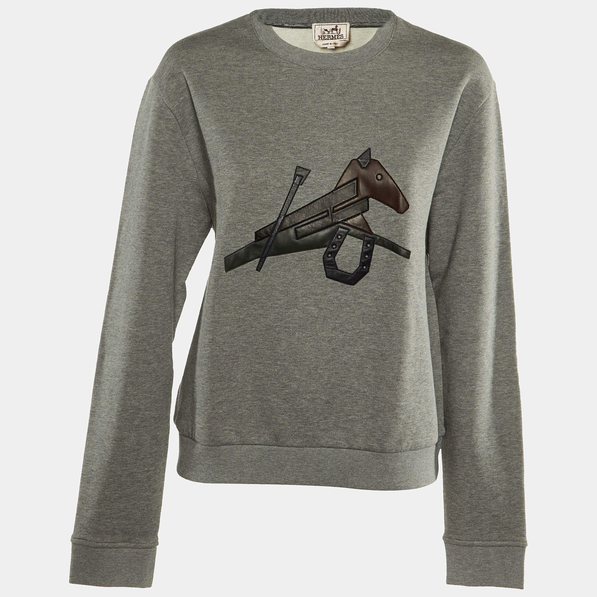 Hermès Grey Cotton Horse Embroidered Sweatshirt S