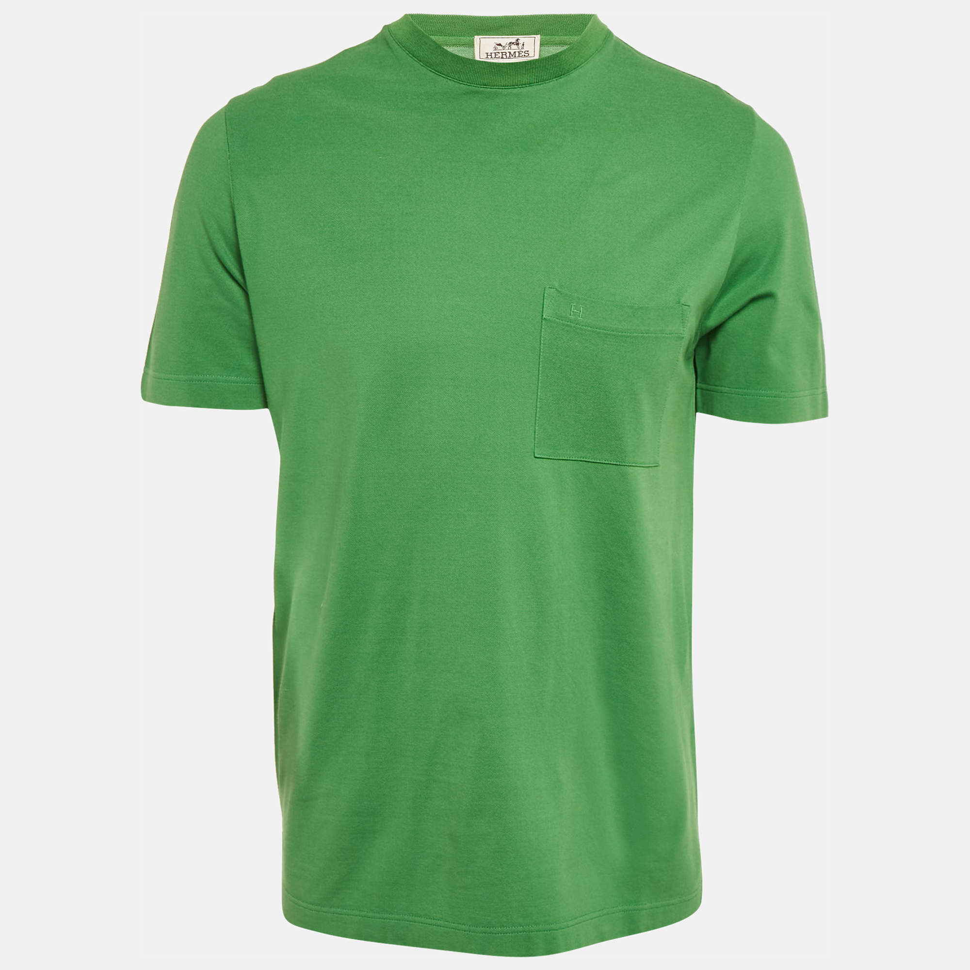 مملوكة مسبقًا Hermes Green Cotton Pique Crew Neck T-Shirt M