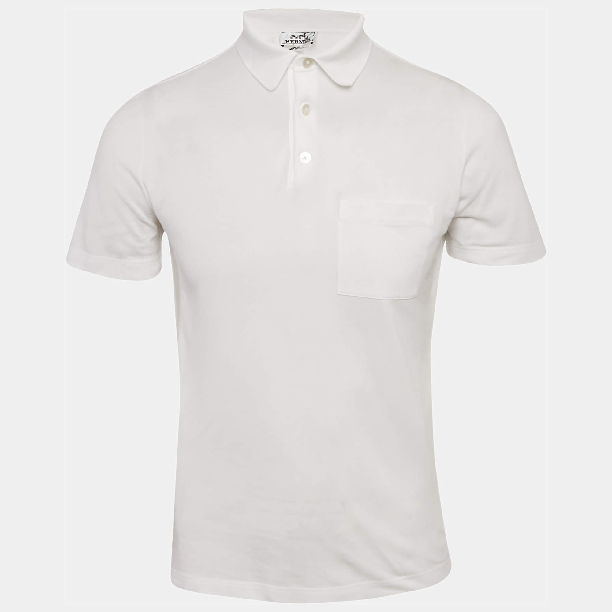 Pre Owned Hermes White Cotton Pique Polo T-Shirt XS