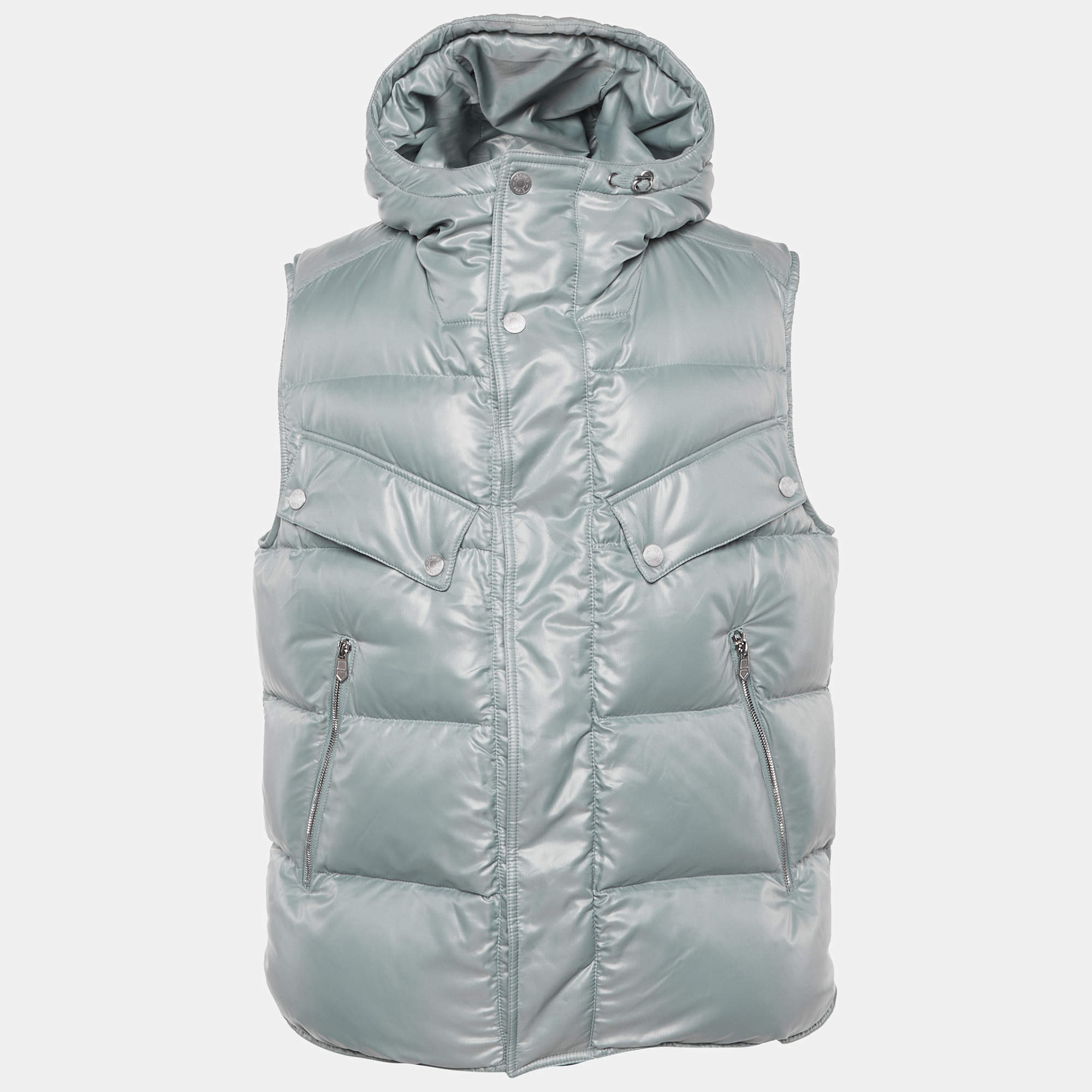 Pre Owned Hermes Grey Nylon Quilted Button Front Vest S