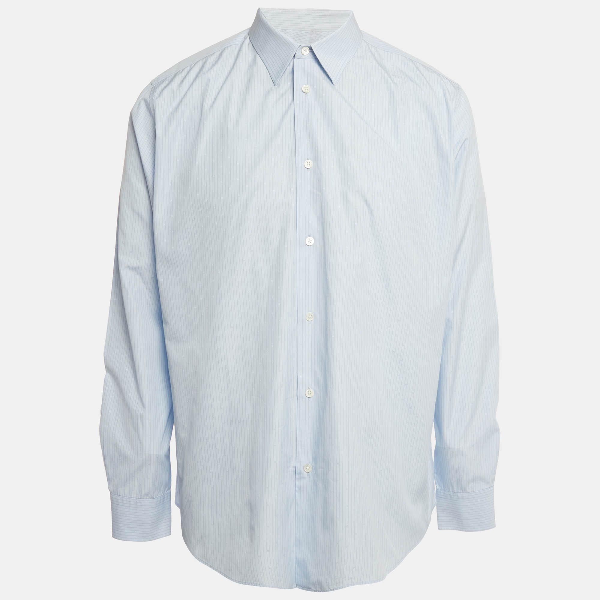 Pre Owned Hermes Blue Striped Cotton Long Sleeve Shirt 4XL
