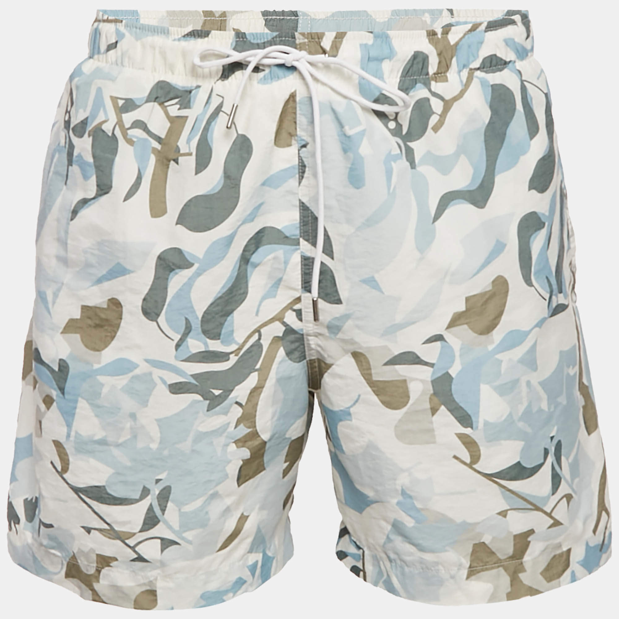 مملوكة مسبقًا شورت سباحة هيرميس بطبعة صناعي لون أبيض مقاس زائد زائد كبير