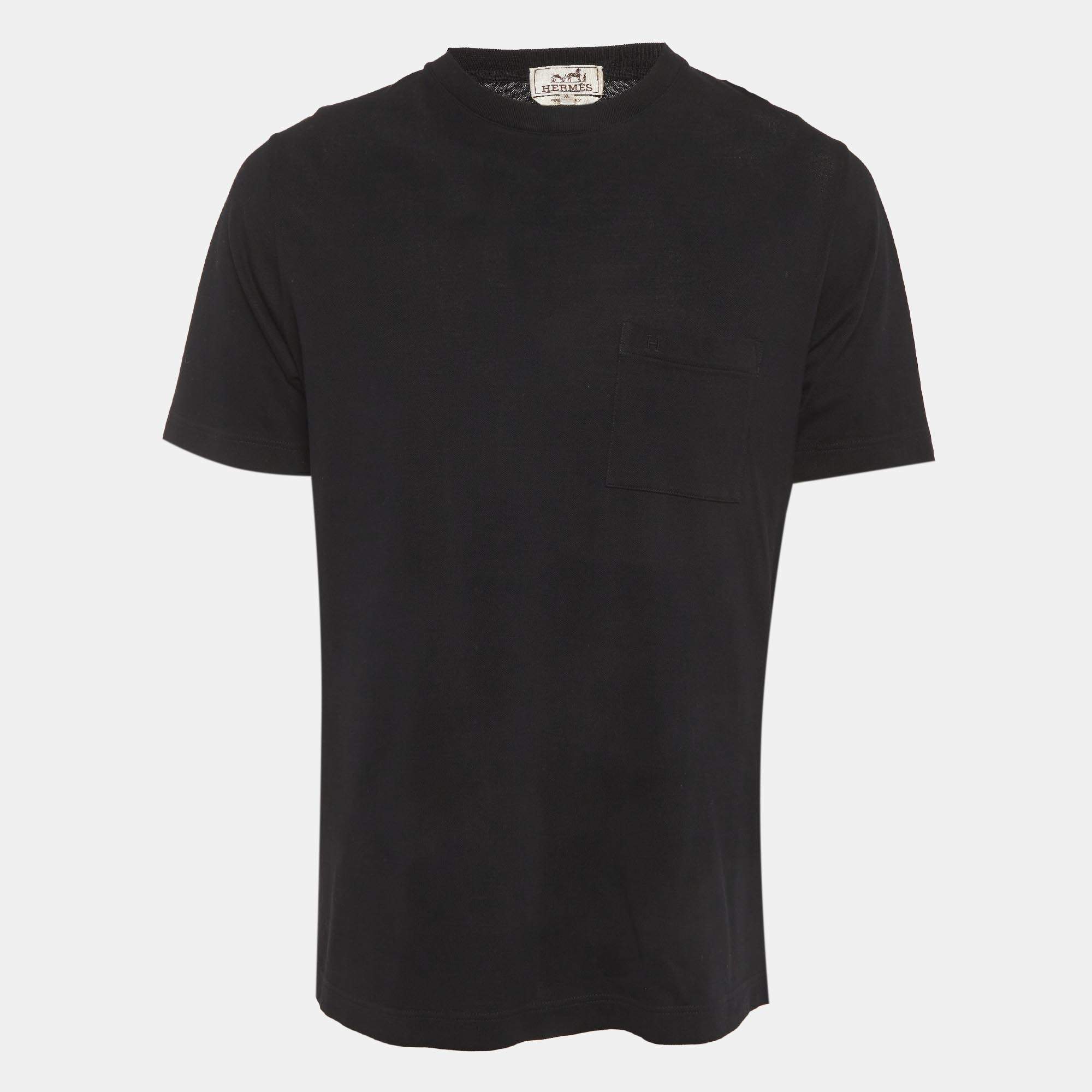 Pre Owned Hermes Black Cotton Round Neck T-Shirt XL
