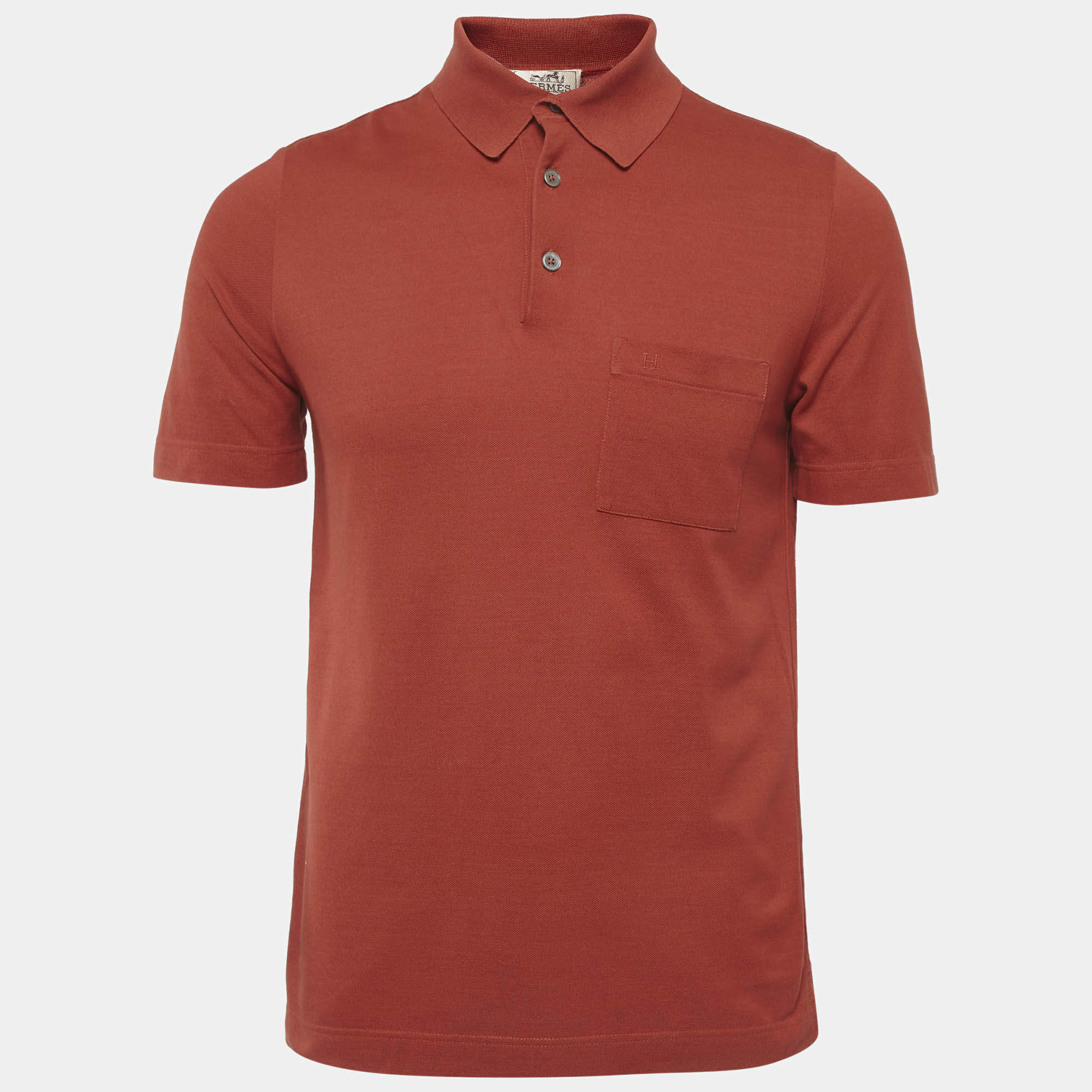 مملوكة مسبقًا Hermes Burnt Orange Pique Polo T-Shirt S