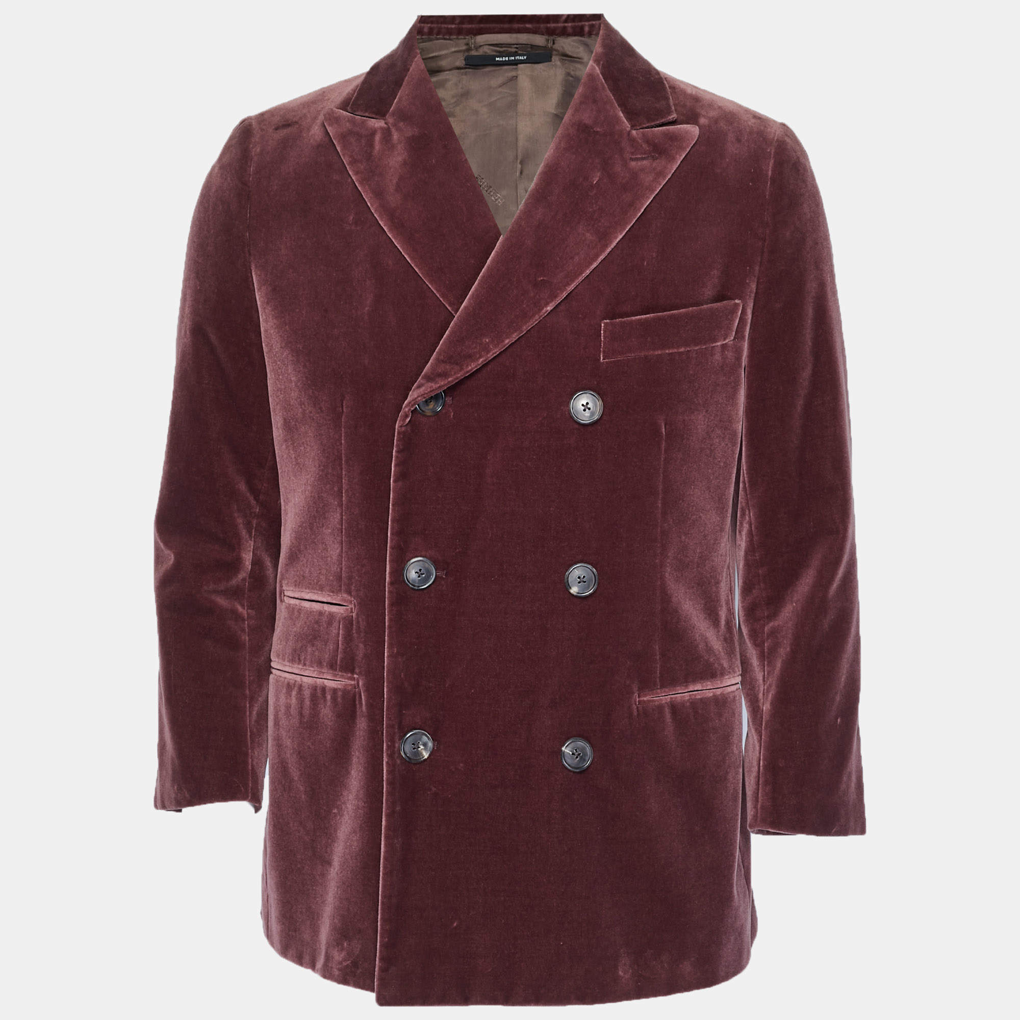 Pre Owned Hermes Burgundy Velvet Double Breasted Blazer XL