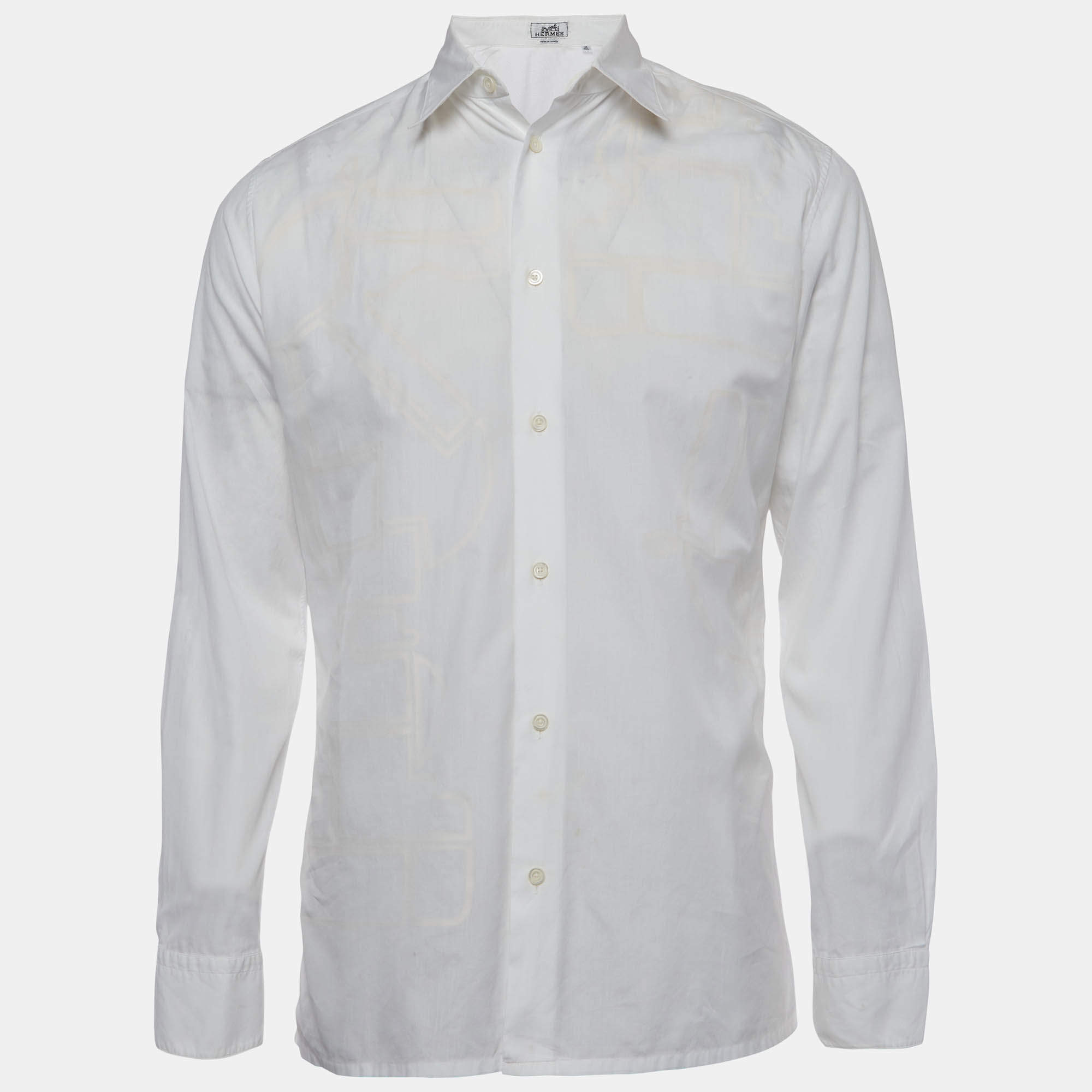 Pre Owned Hermès White Cotton Long Sleeve Shirt M