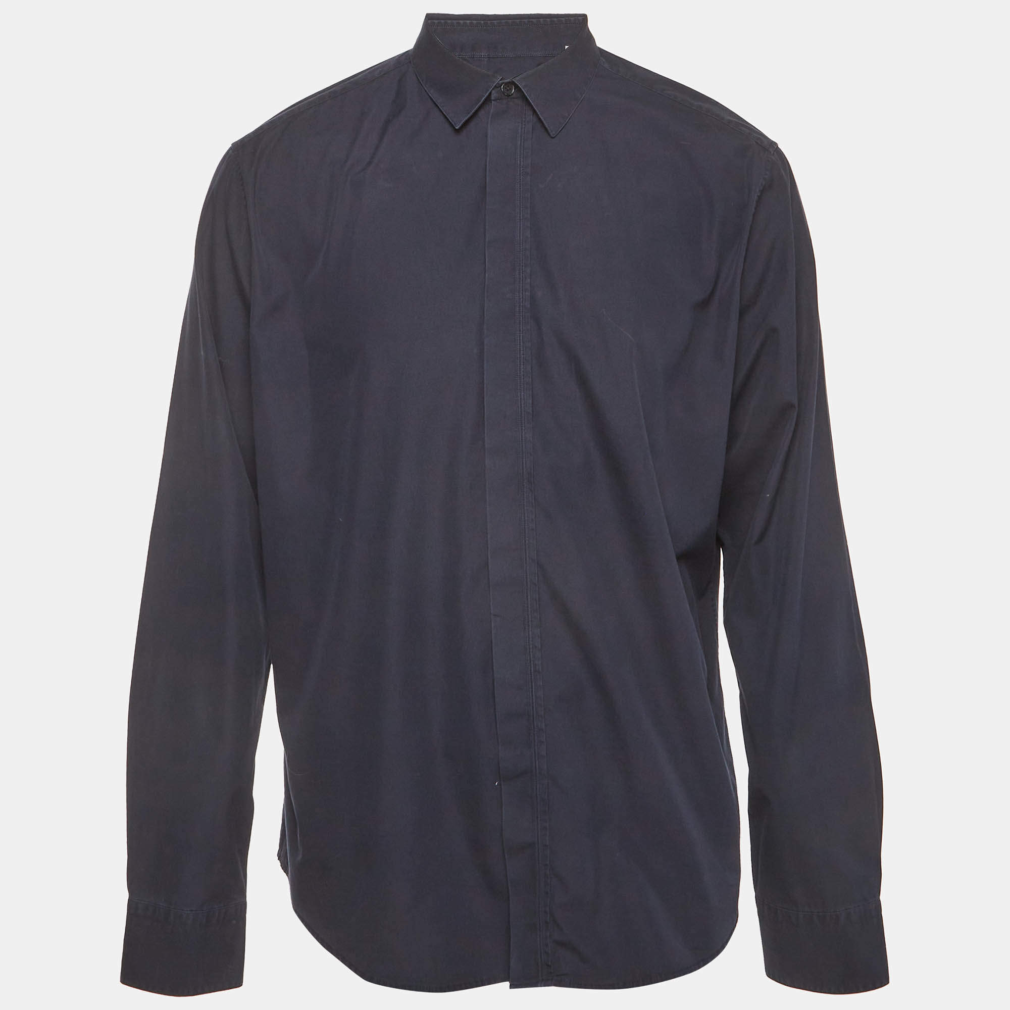 Pre Owned Hermes Nay Blue Cotton Long Sleeve Shirt XXXL