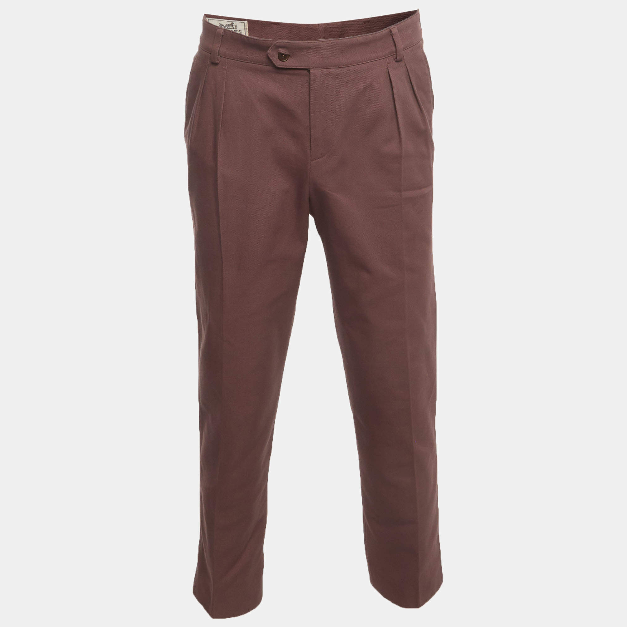 Pre Owned Hermes Purple Cotton Drill Pleated Trousers L
