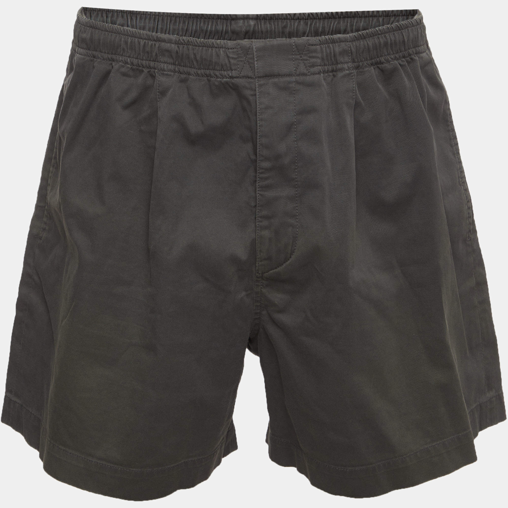 Pre Owned Hermes Grey Cotton Gabardine Elastic Waist Shorts S